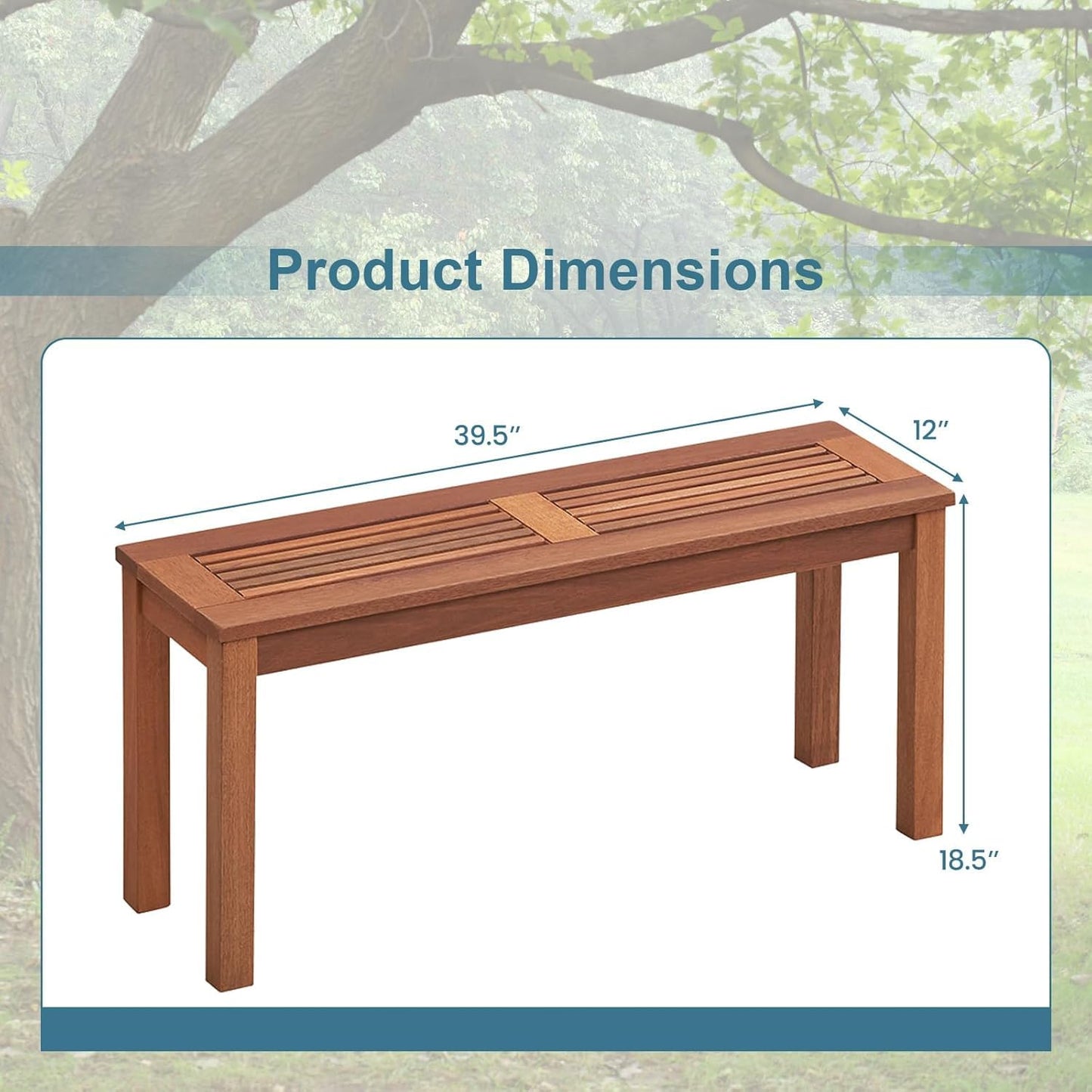 ERGOMASTER Wooden Outdoor Bench Set of 1, 2-Person Patio Backless Garden Benches, Indoor Outdoor Dining Bench for Backyard, Lawn, Porch