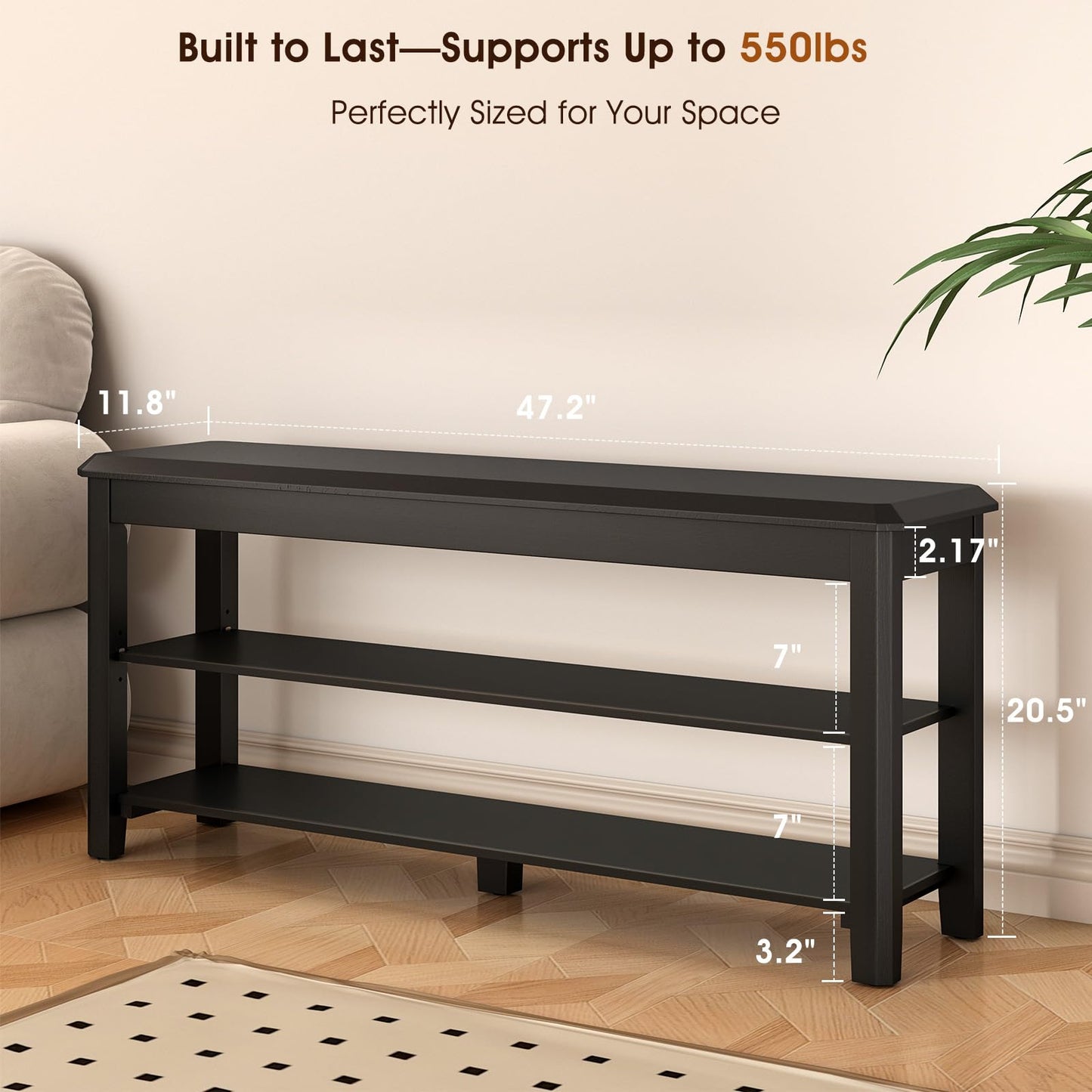 IUNVR Shoe Rack Bench Seat Rubberwood 2-Tier Wooden Storage Bench 550lbs Compact Mid-Century Modern Design for Entryway, Hallway, Closet, Front Door Entrance, Foyer