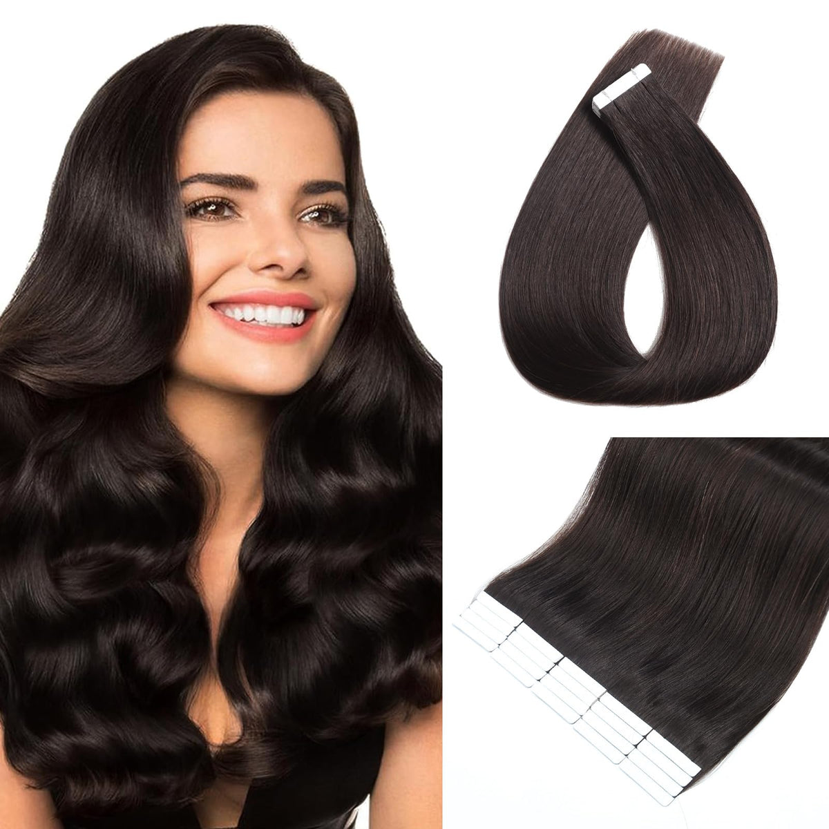 YGP Tape in Hair Extensions Human Hair 18 Inch 50g 20 Pcs #1B Tape in Extensions Double Side Durable Invisible Tape Hair Extensions