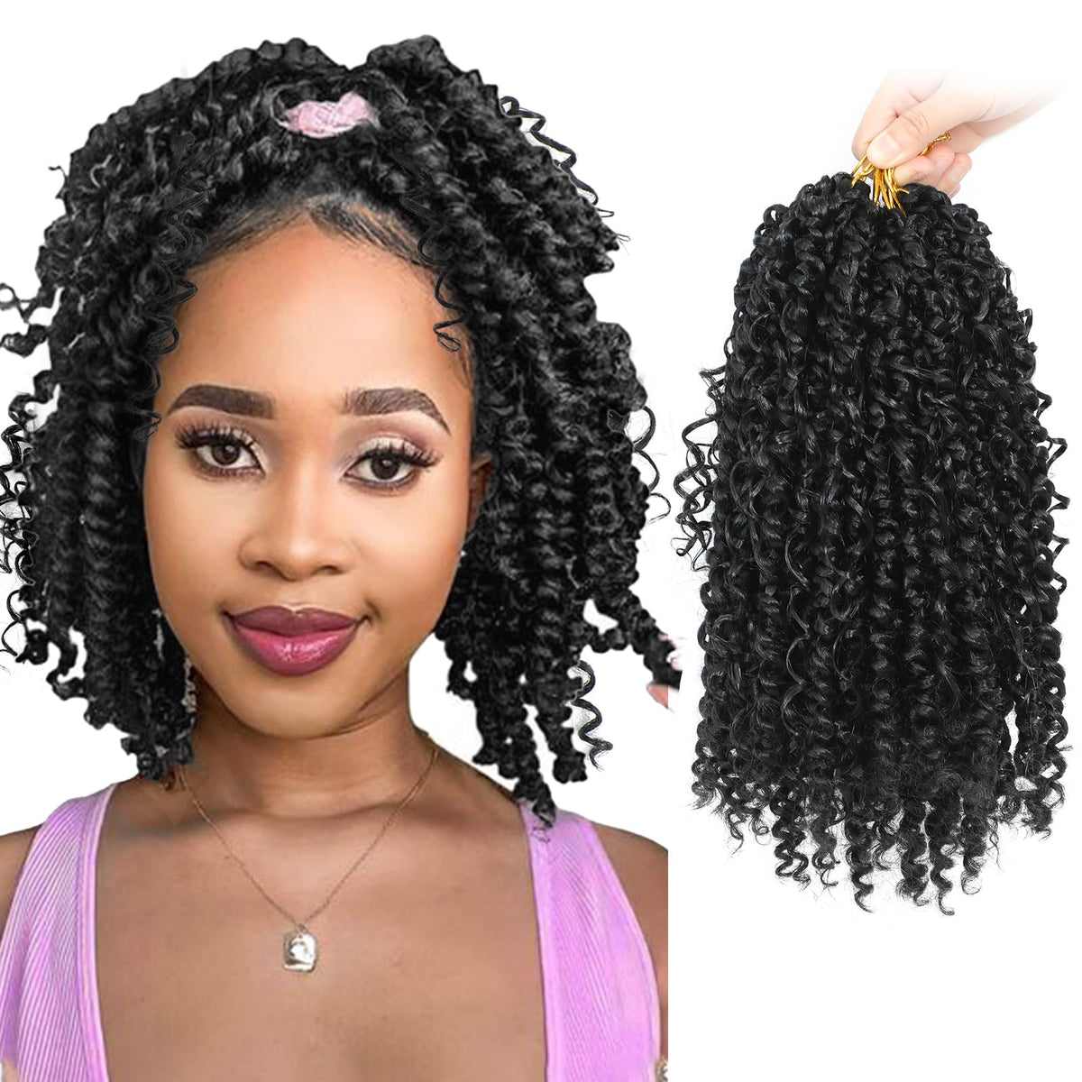 Passion Twist Hair 14inch Boho Passion Twist Crochet Hair For Black Women Pretwisted boho Passion Twist Crochet Hair, Pre Looped Curly Ends Bohemian Crochet Braids For Women(black,14inch,2Packs)