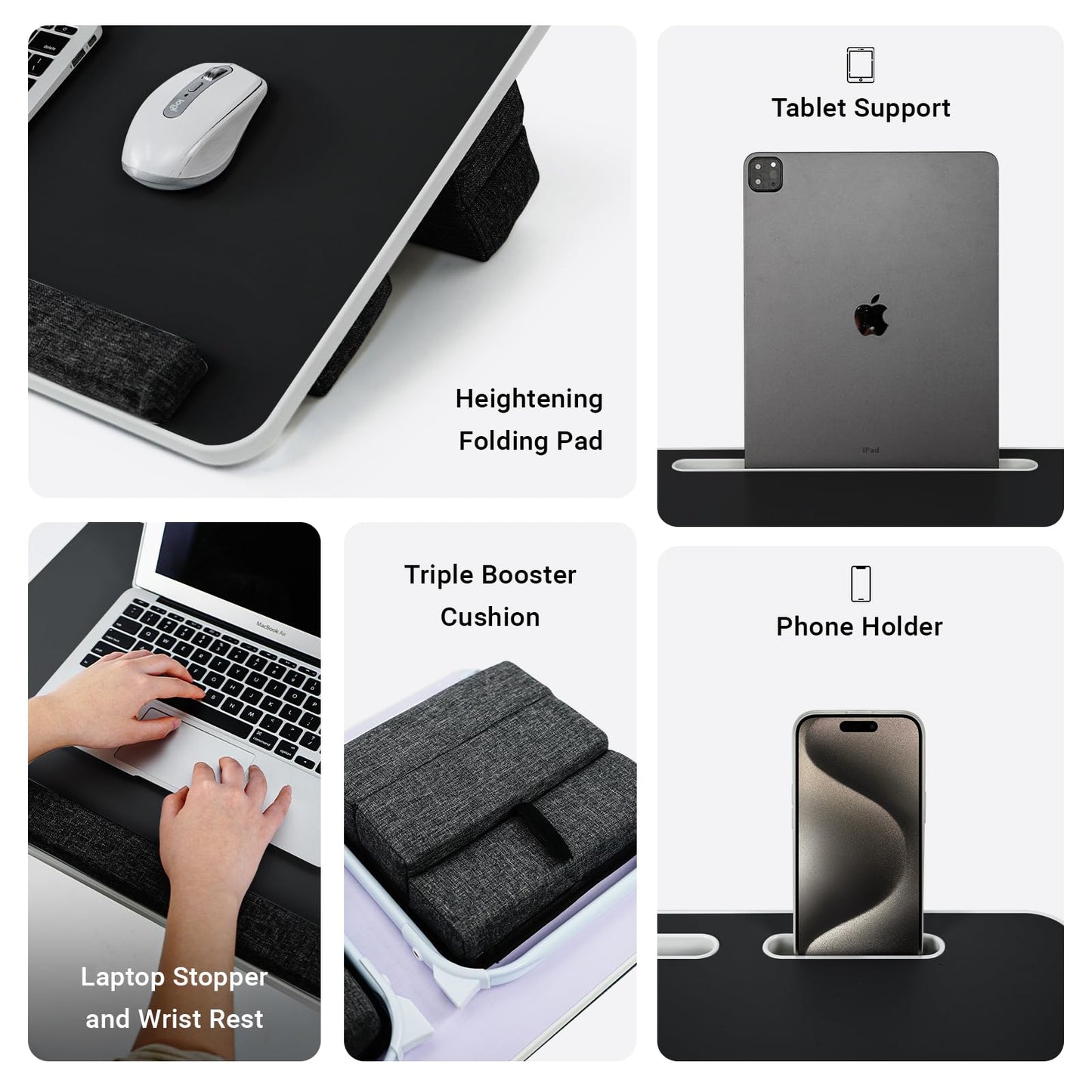 iXTRA Lap Desk for Laptop with Cushion,Folding Laptop Desk for Bed,Bed Desk,Portable Computer Lap Desk,23.62"*15.74",Black
