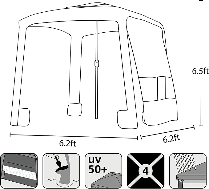 AMMSUN Beach Cabana, 6.2'×6.2' Beach Canopy, Easy Set up and Take Down, Cabana Tent with Sand Pockets, Instant Sun Shade with Side Wall, Elegant Pink