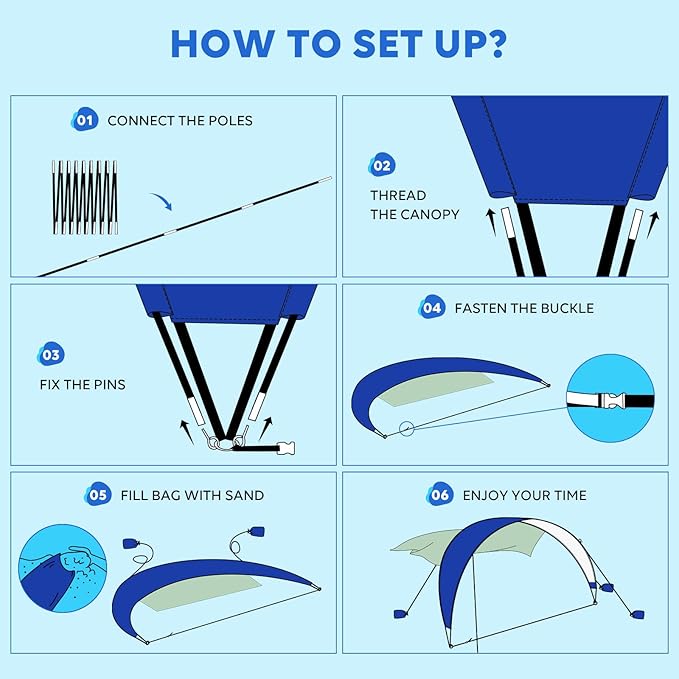 TOBTOS UPF 50+ Pop Up Beach Tent, Easy Set Up Beach Umbrella, Sun Shelter for 2-3 People UV Protection Portable Sunshade, Baby Canopy Cabana, Lightweight with Carry Bag