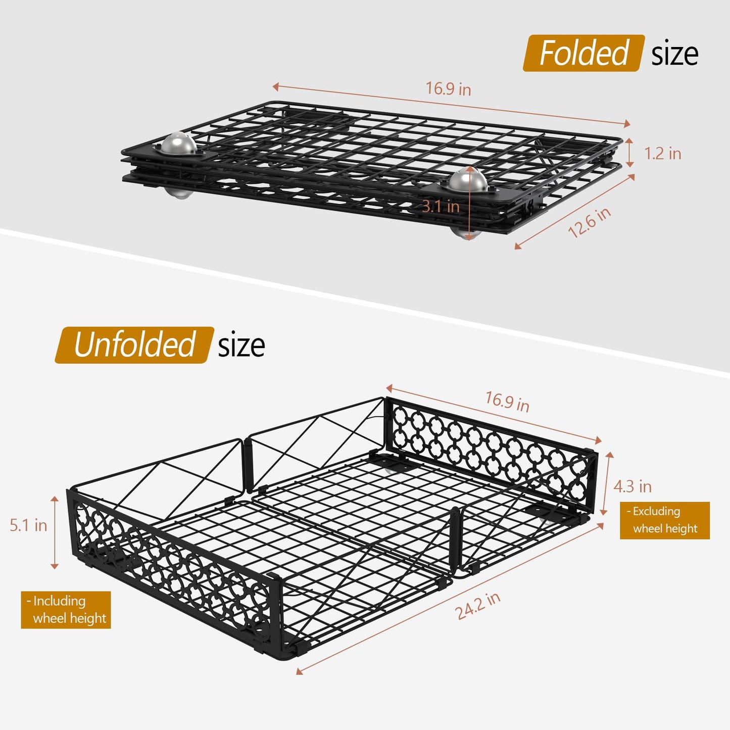 NADAMOO Under Bed Storage with Wheels, 2 Pack Rolling Under Bed Storage Containers,Foldable Metal Under the Bed Organizer Bins for Bedroom Clothes Shoes Blankets