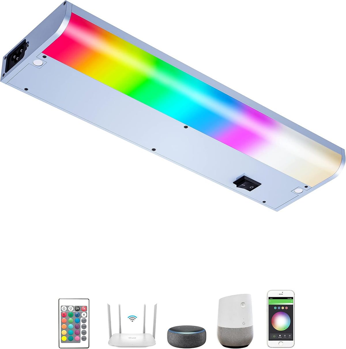 LAMPAOUS LED Under Cabinet Lighting Hardwired,White and RGB Multi Colored Smart Cabinet Lights with Remote App, Alexa and Google Compatible WiFi Blutooth Wireless Undermount Lamp for Kitchen