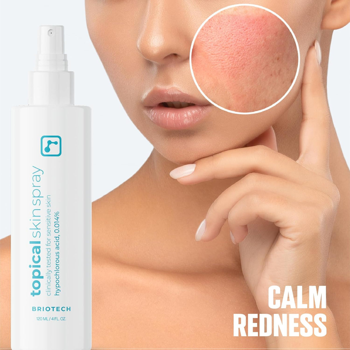 BRIOTECH Topical Skin Spray, Hypochlorous Acid Spray for Sensitive Skin, HOCl Facial Mist, Full Body Support Against Irritation, Calm Redness, Soothe Foot & Scalp, 4 oz (2 Pack)