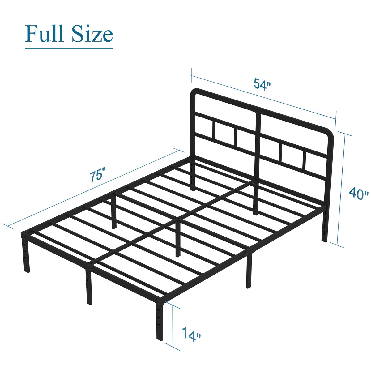 DiaOutro 14 Inch Full Size Bed Frame with Headboard No Box Spring Needed, Heavy Duty Metal Platform with Steel Slat, Mattress Foundation, Easy Assembly, Noise Free, Black