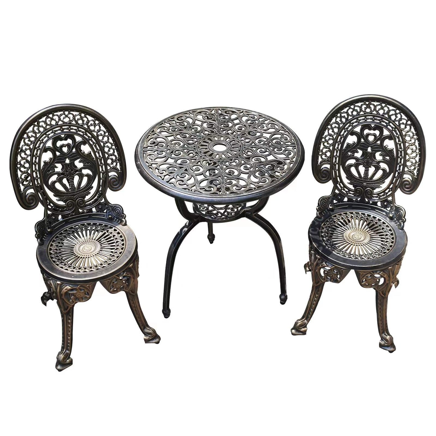 JARDIN DE CENTENNIAL Patio Bistro Set.Rust-Resistant Cast Aluminum Bistro Table Set with Umbrella Hole for Backyard (Crown Copper)