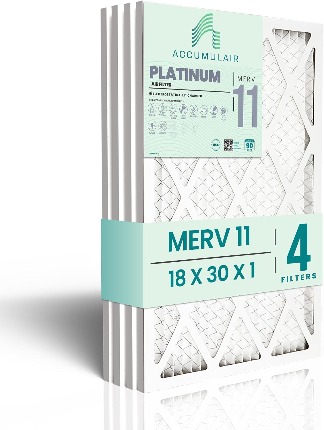 Accumulair Platinum 18x24x1 MERV 11 HVAC Air Filter (4-Pack) | Replacement Air Filter for AC and Furnace | Made in USA | Actual Size 17.75 x 23.75 x 0.75