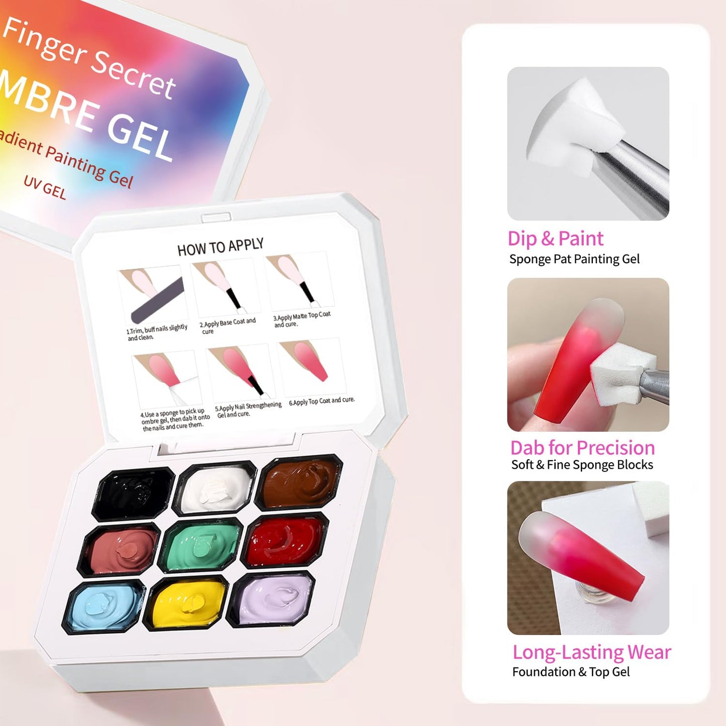 Ombre Gel Nail Polish Nail Sponges for Ombre 9 Series Colorful Blush Effect Gradient Painting Gel for Ombre Nails Multistyle French Manicure Nail Art DIY Home (A15, 1)