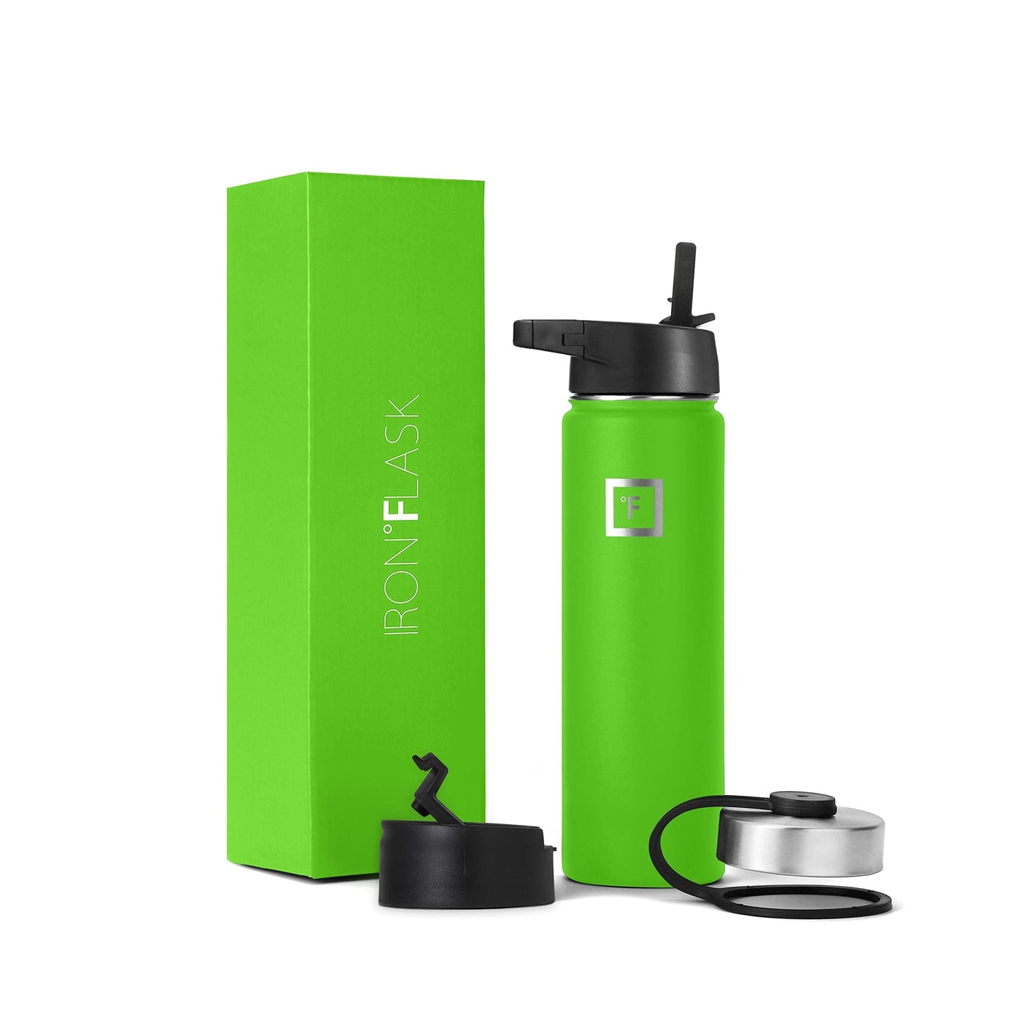 Iron Flask Sports Water Bottle - 22 Oz, 3 Lids (Straw Lid), Vacuum Insulated Stainless Steel, Hot Cold, Modern Double Walled, Simple Thermo Mug, Hydro Metal Canteen (Kiwi Green)