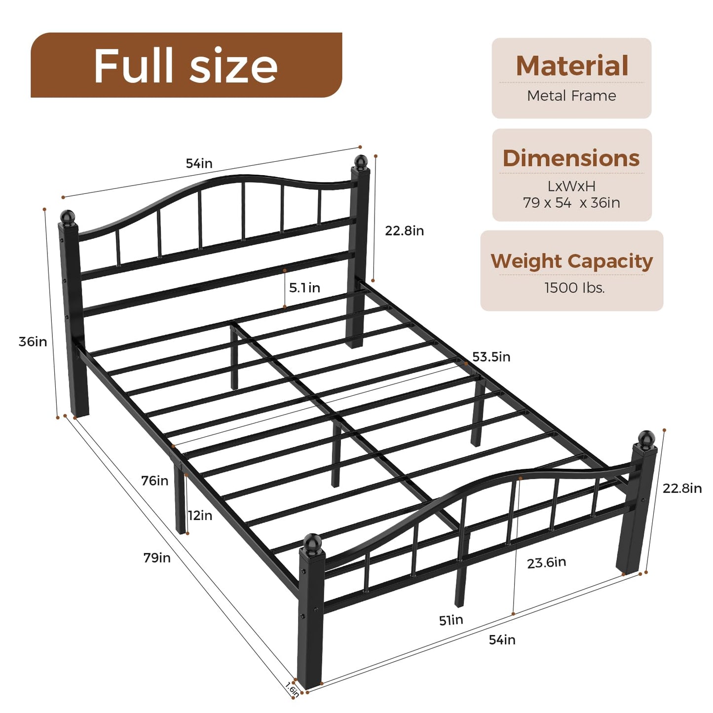 Blbeed Metal Full Size Bed Frame with Headboard, Noise-Free Design & Underbed Storage Heavy Duty Bed Frames No Box Spring Needed/Tool-Free Assembly
