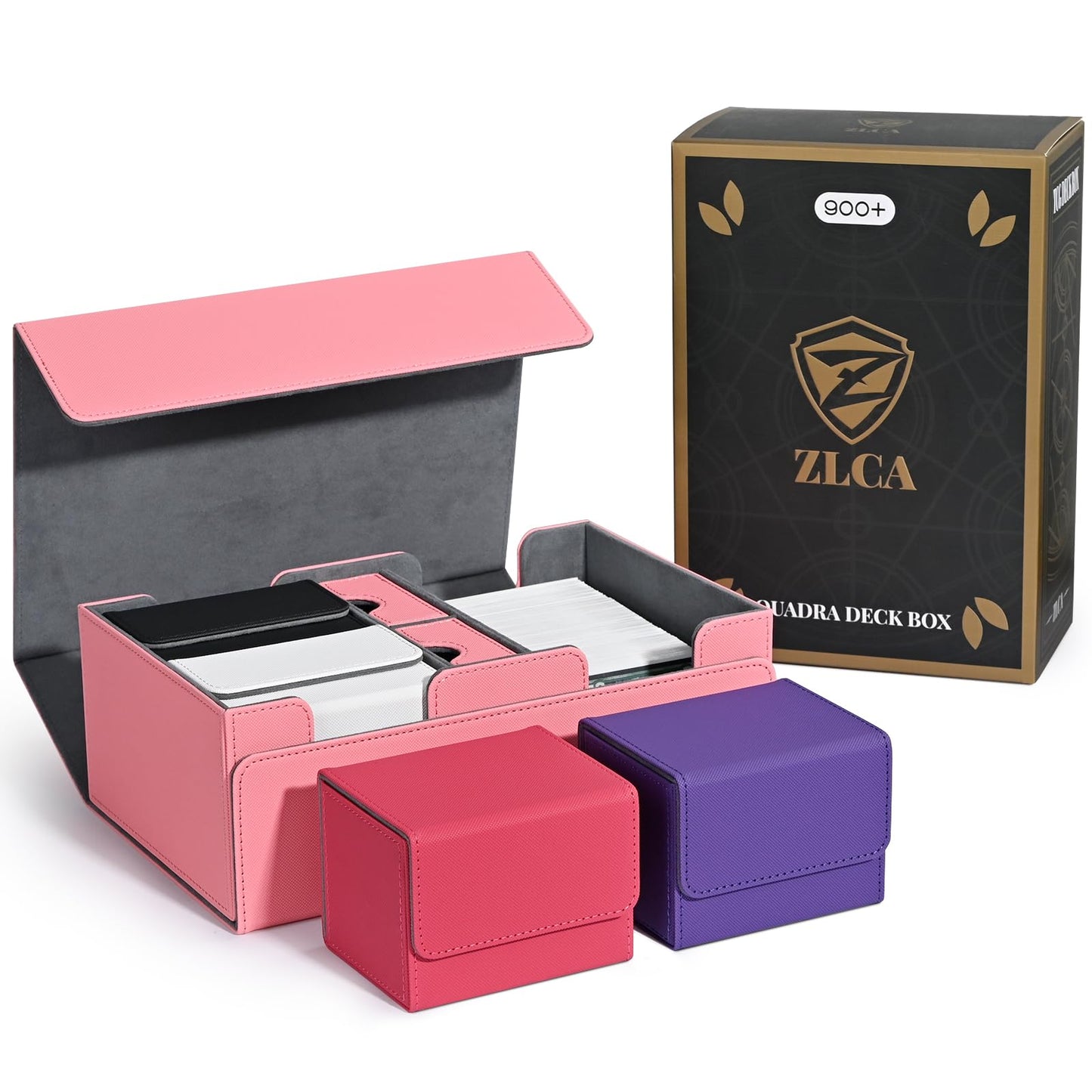 ZLCA Card Deck Box for Trading Cards with 4PCS Deck Cases, MTG Commander Deck Box Holds 900+ Single Sleeved Cards, PU Leather Magnetic Card Storage Box Fits for TCG CCG Magic Cards๏ผPink Set๏ผ