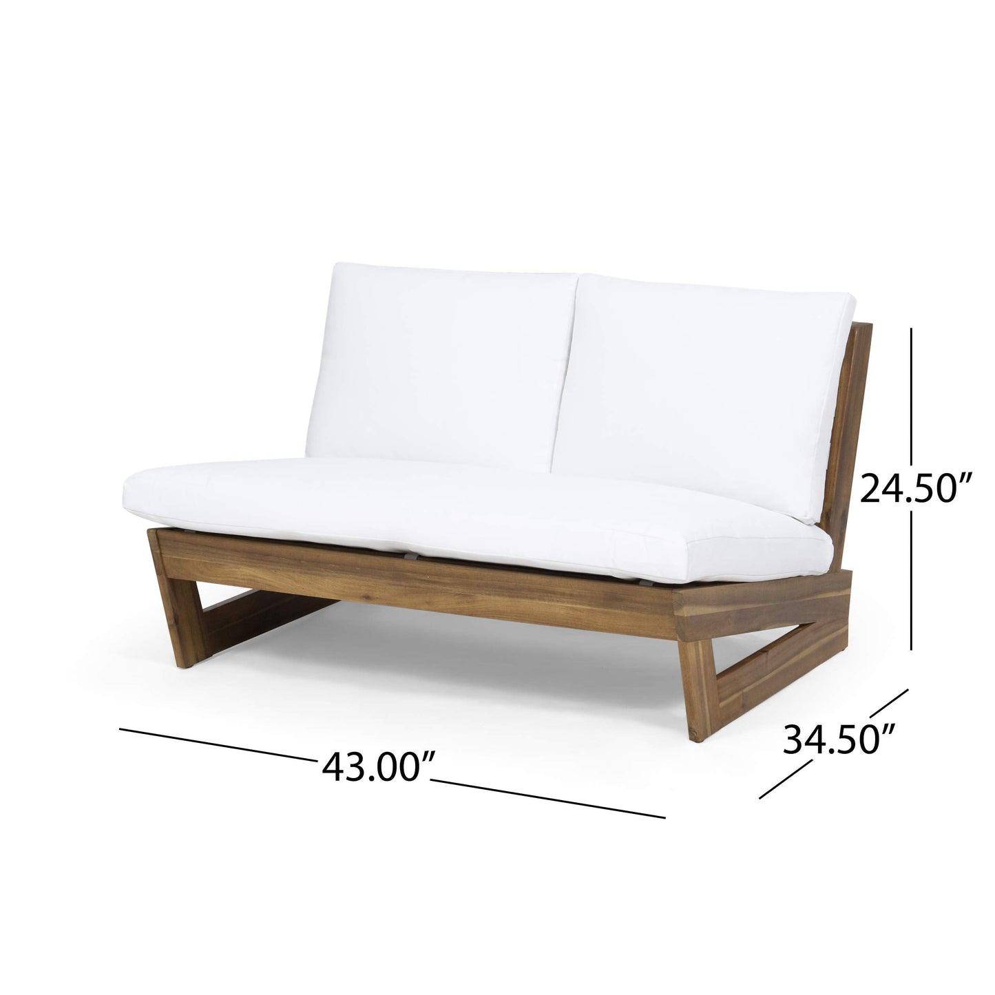 Great Deal Furniture Kaitlyn Outdoor Acacia Wood Loveseat with Cushions, Teak and White