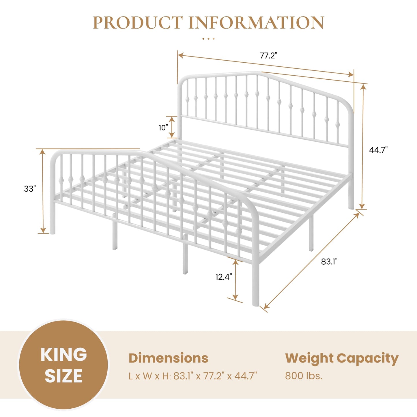 SHA CERLIN King Size Metal Platform Bed Frame with Victorian Style Wrought Iron-Art Headboard/Footboard, No Box Spring Required, White