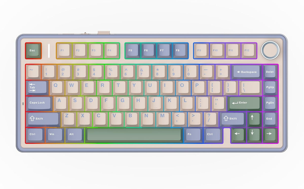 EPOMAKER x Aula F75 Gasket Mechanical Keyboard, 75% Wireless Hot Swappable Gaming Keyboard with Five-Layer Padding&Knob, BT/2.4GHz/USB-C, RGB (Sea Salt Blue, Ice Vein Switch)