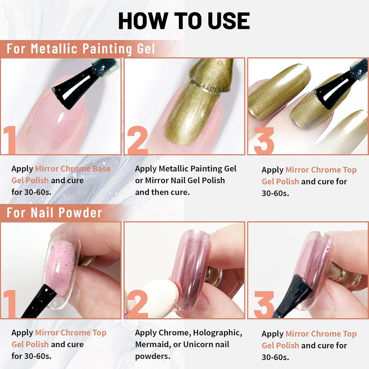 15ml Top Coat for Metallic Painting Gel, No Wipe Top Gel Polish for Metallic Gel Nail Polish, Chrome Nail Polish, Chrome Nail Powder, Mirror Nail Gel, Easy to Make Mirror Chrome Effect