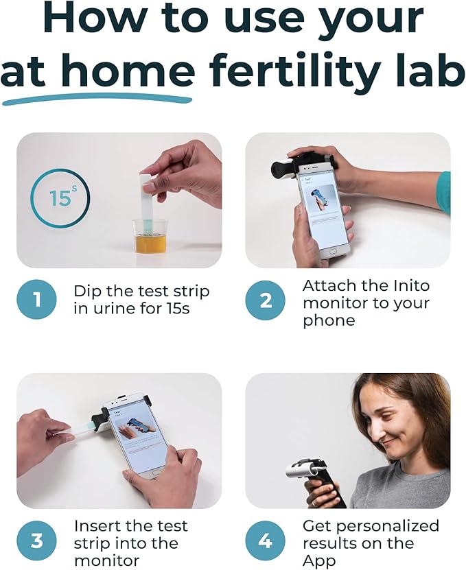 Inito Fertility Monitor & Hormone Tracker for Women | Estrogen, LH, PdG (Urine Metabolite of progesterone), FSH | Track and Confirm Ovulation | Includes 15 Test Strips (iPhone 14 Pro)