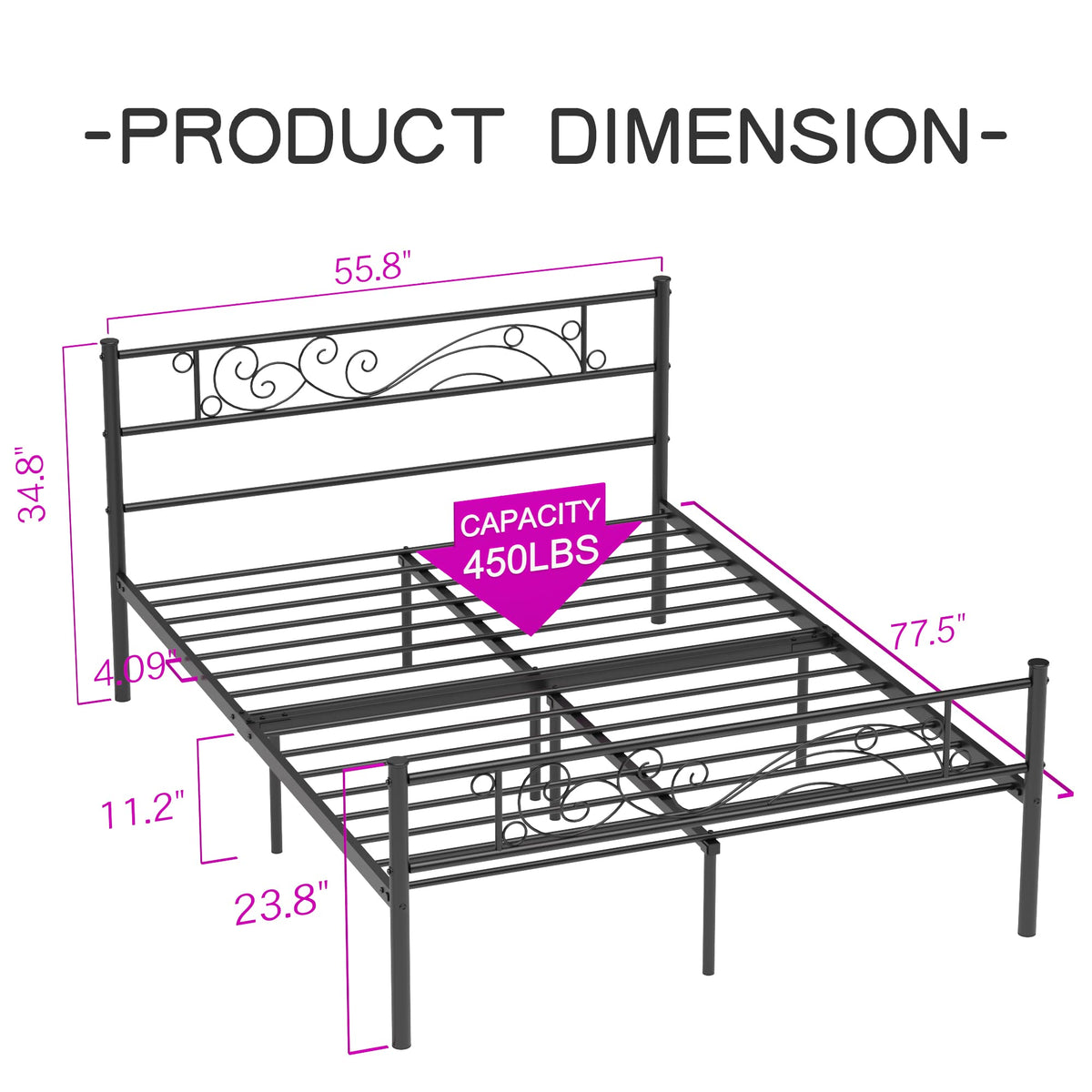 Weehom Full Size Platform Bed with Unique Flower Design Mattress Foundation Strong Metal Slats Support,Easy Assembly Black