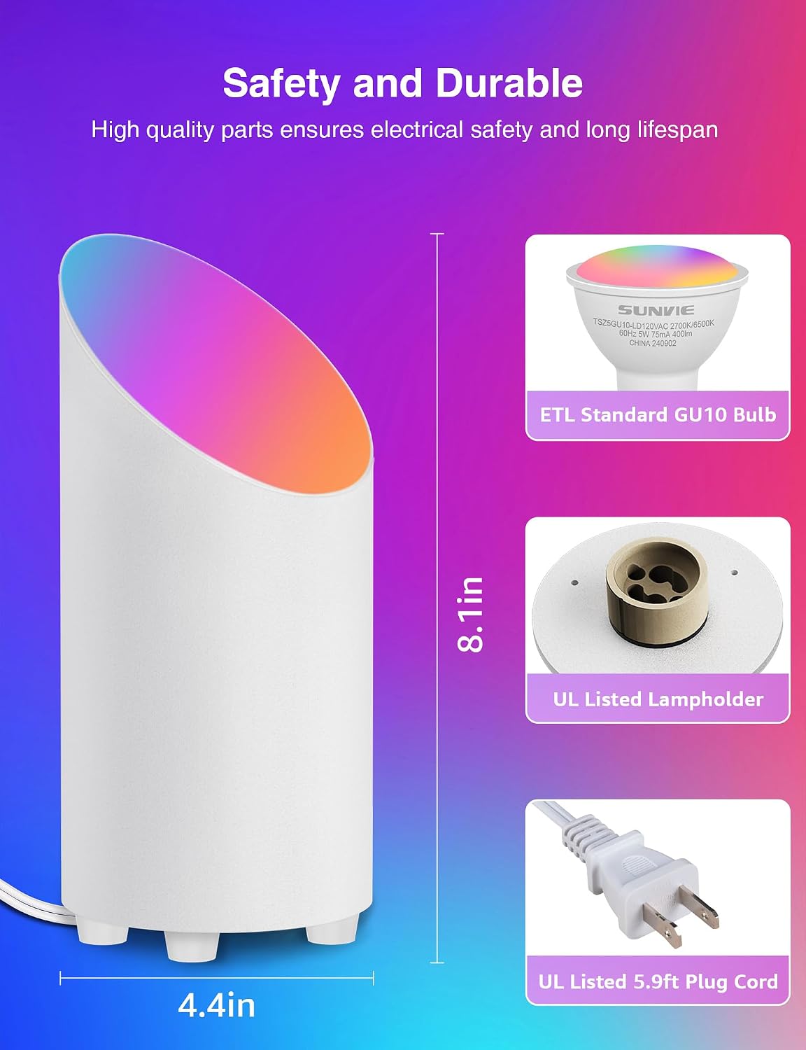 SUNVIE 5W Smart Floor Can Light Up Lights Indoor, APP Control, RGBCW, 2PCS