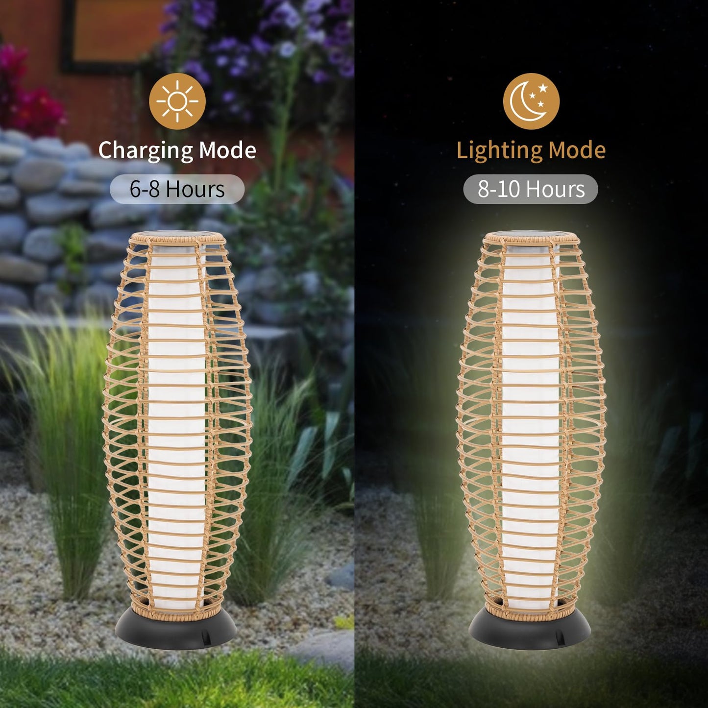 LebenLiebe Outdoor Floor Lamp Solar Powered Lantern Waterproof Outdoor Lamps Wicker Patio Lights for Garden Deck Backyard Decor