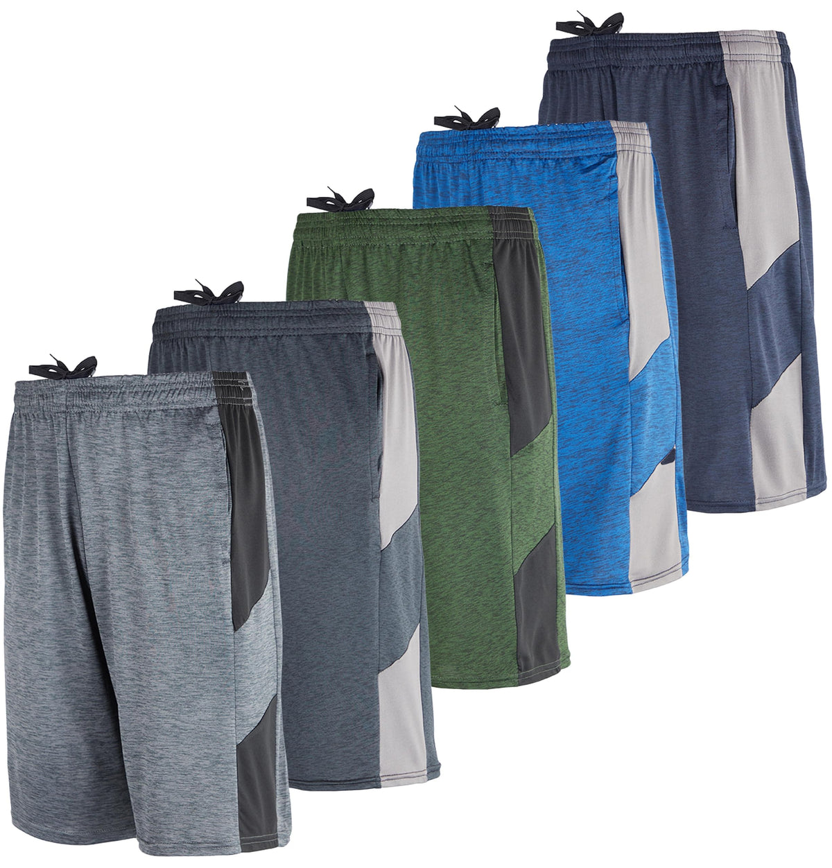 Real Essentials Mens Dry Fit Shorts Dri Active Wear Short Men Athletic Performance Basketball 9 Inch Inseam Sweat Tennis Soccer Running Essentials Gym Casual Workout Sports, Set 7, S, Pack of 5