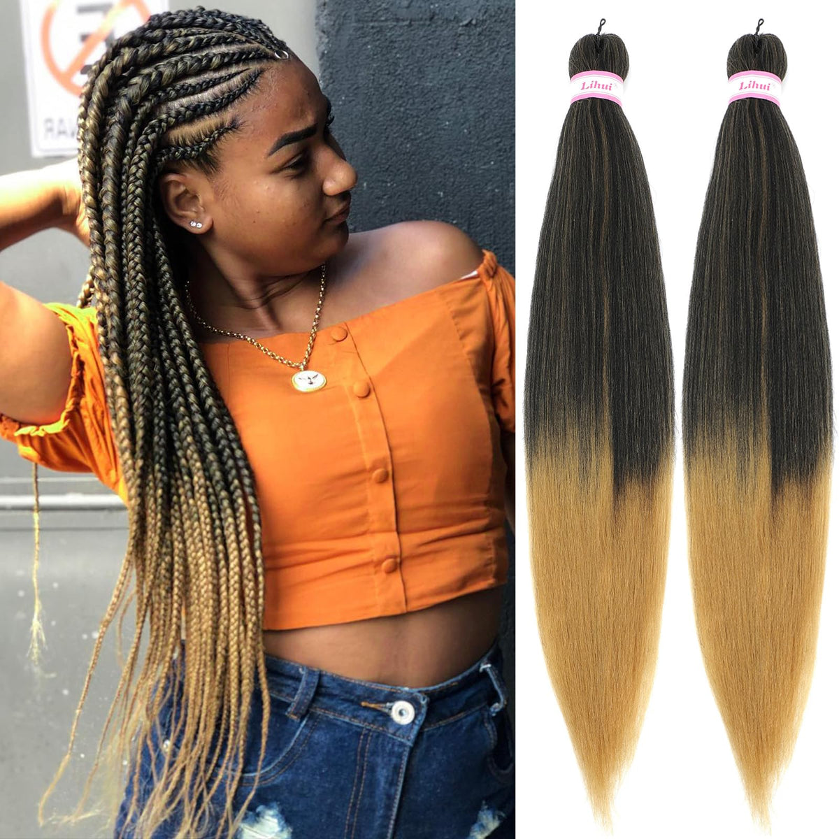 Ombre Blonde Braiding Hair 26 Inch 2 Packs 1B/27 Braiding Hair Pre Stretched Synthetic Yaki Straight Braids Prestretched Hair for Braiding(1B/27, 2 Packs, 26 Inch)