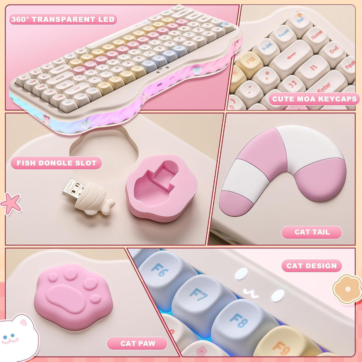 YUNZII C75 Cute 75% Wireless Mechanical Keyboard (Beige, Candy Switch)