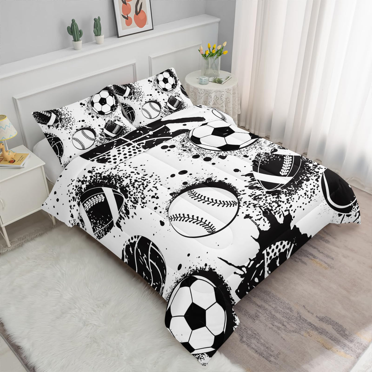 Axolotl Ball Sports Comforter Set Twin,Football Soccer Bedding Set,Football Baseball Game Comforter Set,Baseball Bedding Set,Hip Hop Graffiti Artwork Bedding for Boys Kids Men,1 Quilt 2 Pillowcases