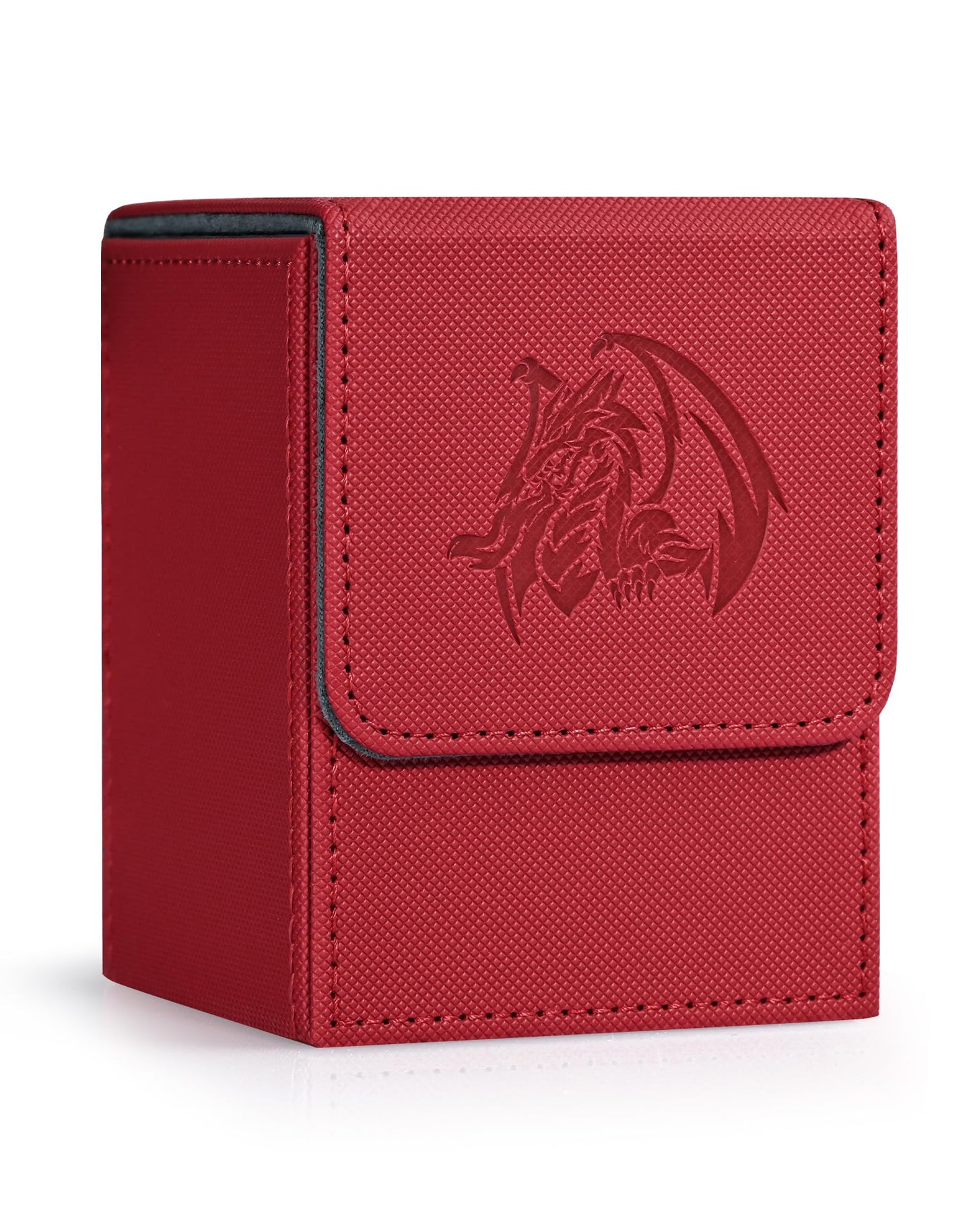 ZLCA Card Deck Box for Trading Cards with 2 Dividers, Card Storage Box Fits 100+ Single Sleeved Cards, PU Leather Strong Magnet Card Deck Case Holder for Magic Commander TCG CCG οΌRed,Emperor DragonοΌ