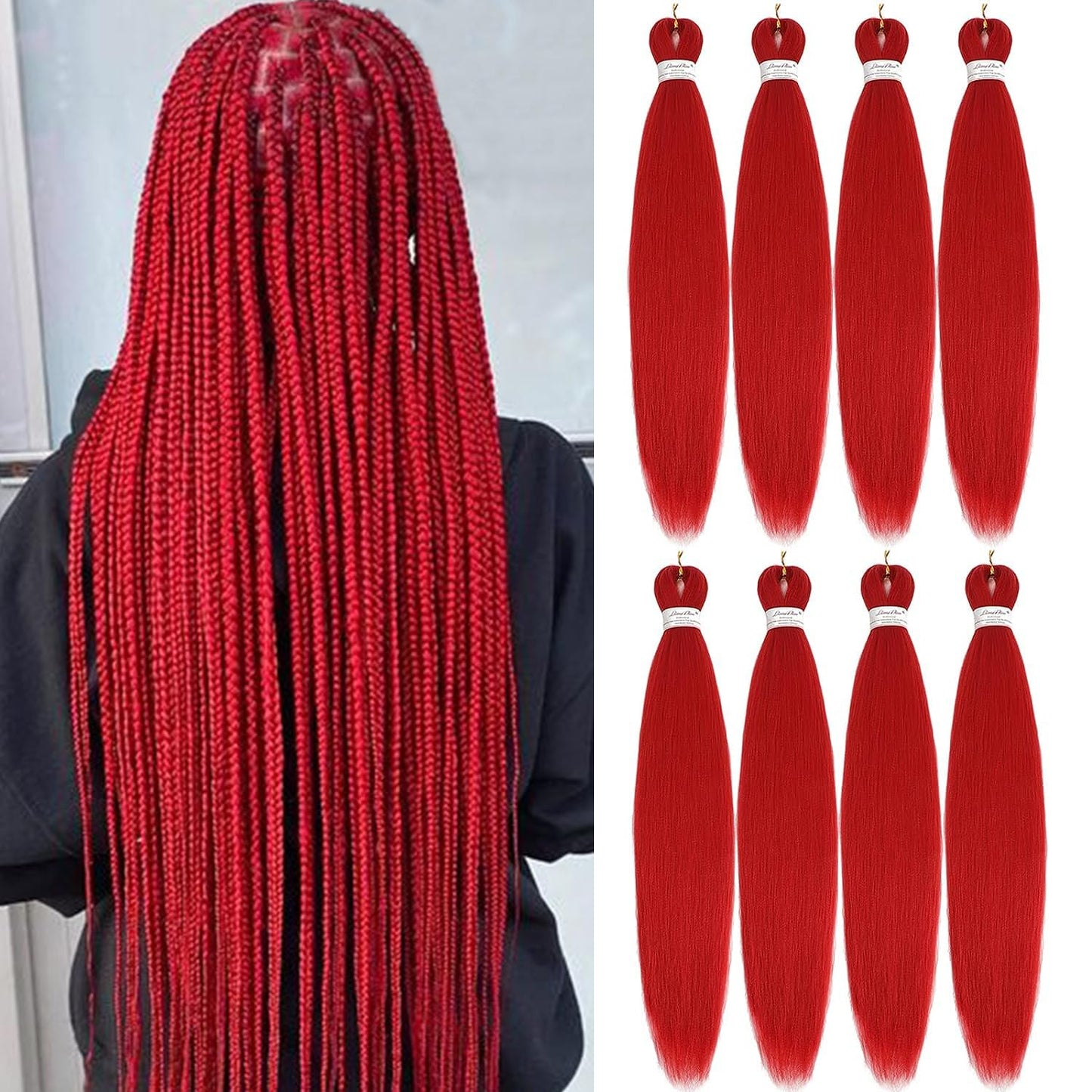 Liang Dian Pre-Stretched Braiding Hair 28 Inch 8 packs Hot Water Setting Synthetic Hair Crochet Braiding Hair Extension (Red)