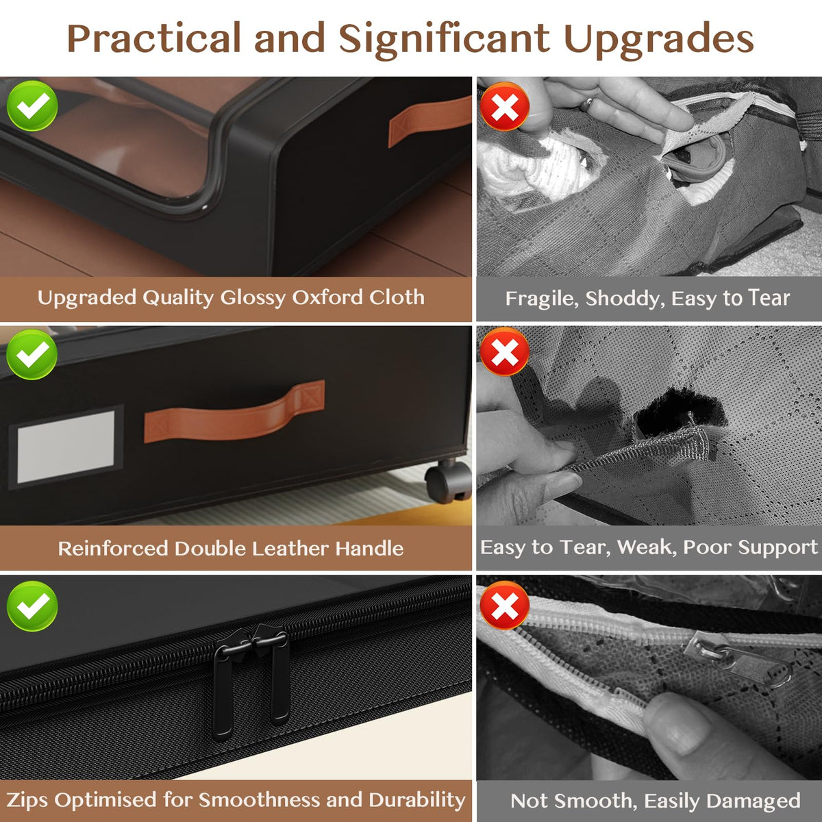 Futego Under Bed Storage with Wheels, UnderBed Storage Containers with Clear Lid and Handles, Under the Bed Storage Bins Drawers for Clothes,Blankets,Shoes,Books (BLACK, 2 PACK)