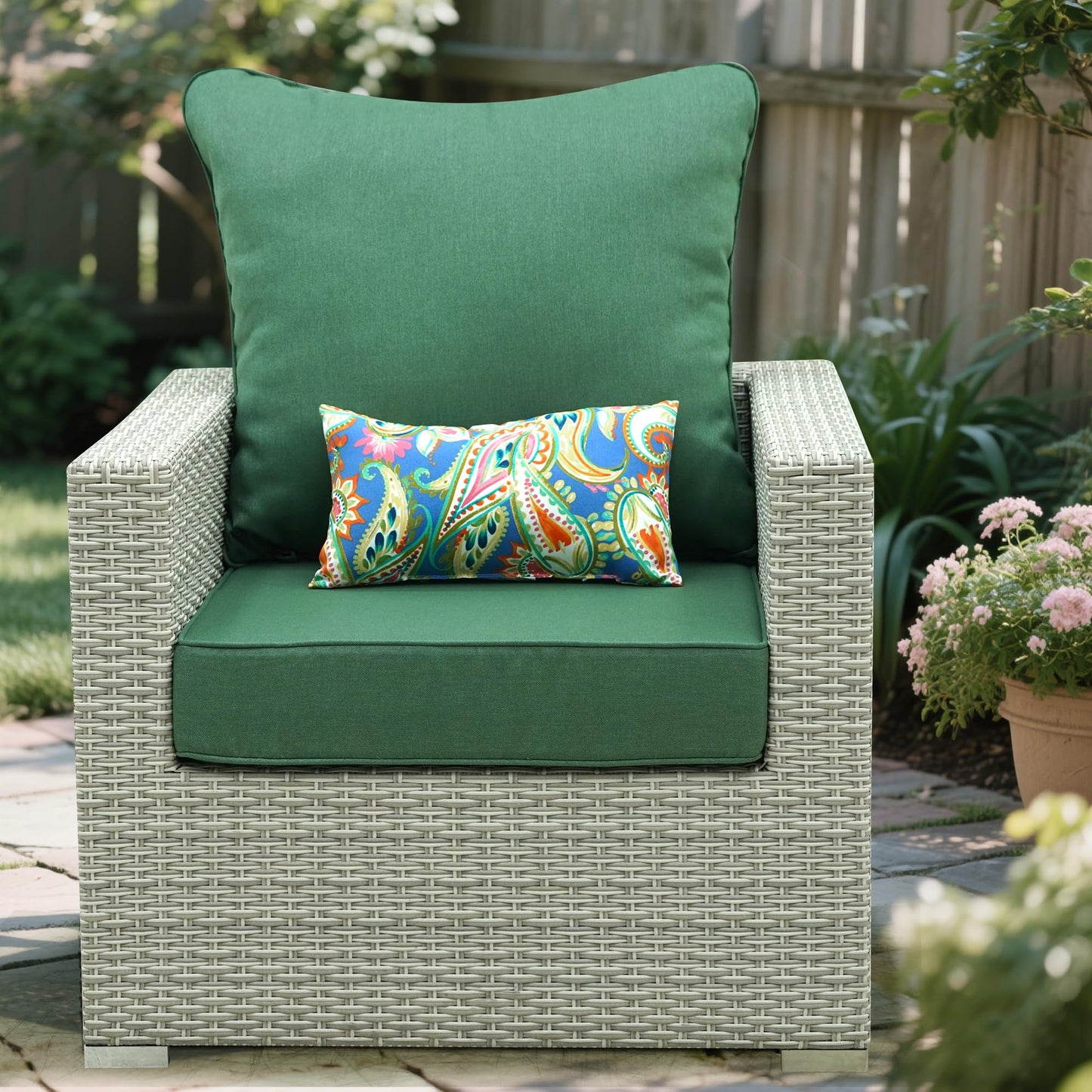 Outdoor Seat Cushion Set 24 x 22 Inch,Olefin Fabric Deep Seat Patio Cushions,Patio Furniture Cushions with Removable Cover,Rain-Proof and Fade Resistant Deep Seat Bottom & Back Cushion with Pillow