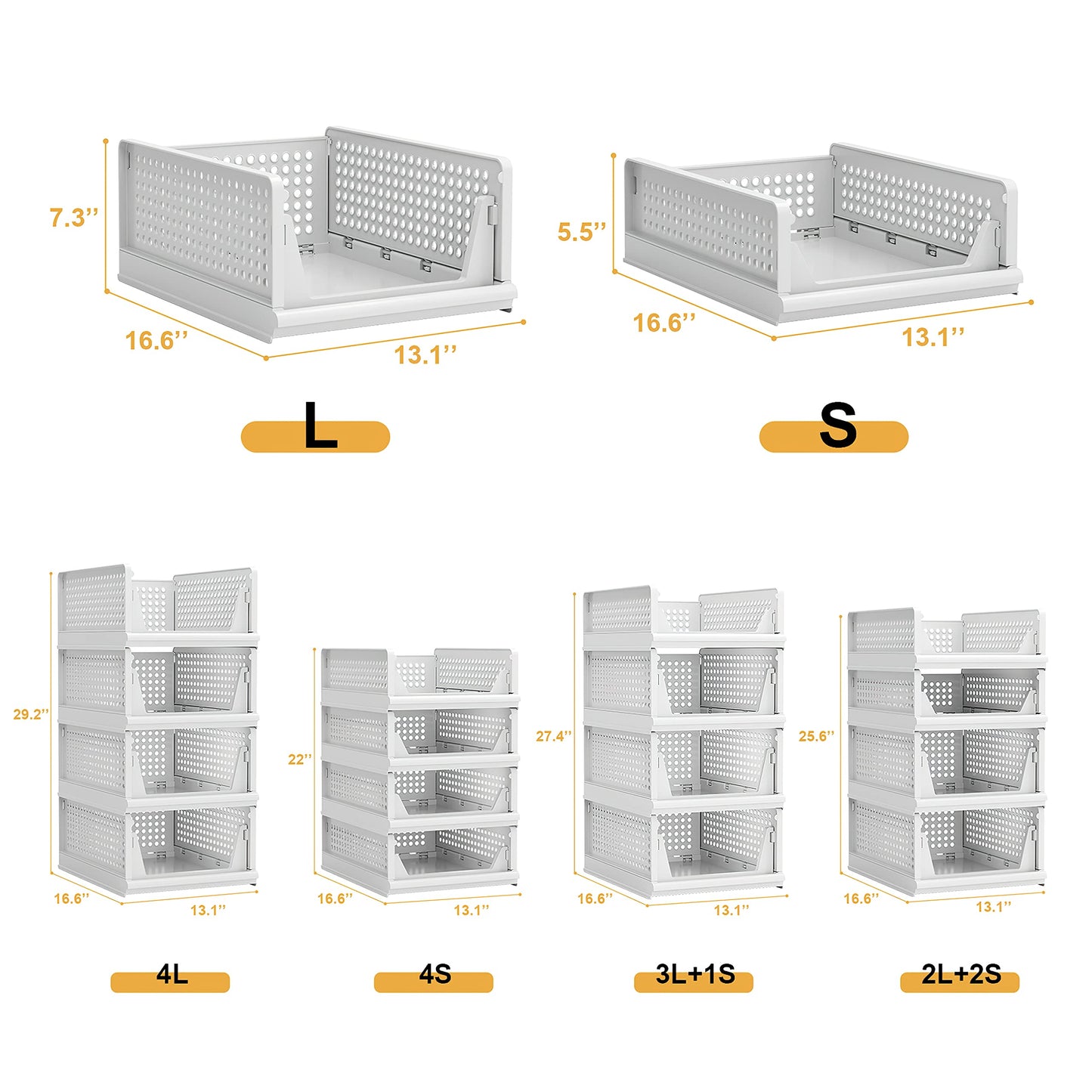 Proarea Stackable Plastic Storage Basket Closet Organizer Bin Foldable Clothes Organizer Storage Drawer Shelf Container for Living Room Bathroom Kitchen Office