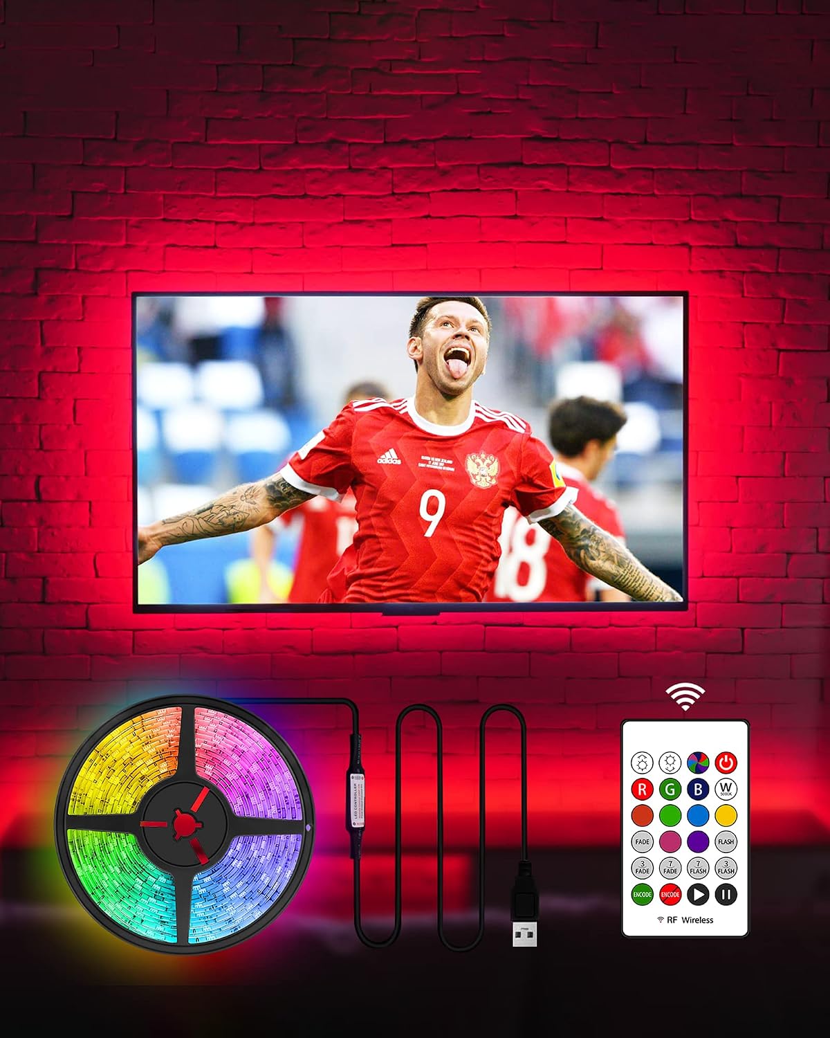 HAMLITE Led Lights for TV 70 75 80 82 Inches, 18Ft USB TV LED Backlight Behind TV Monitor HDTV Wall Work Space Decor -RGB Color Changing Led Strip Lights for Gaming Room Decor, Ambient Lighting