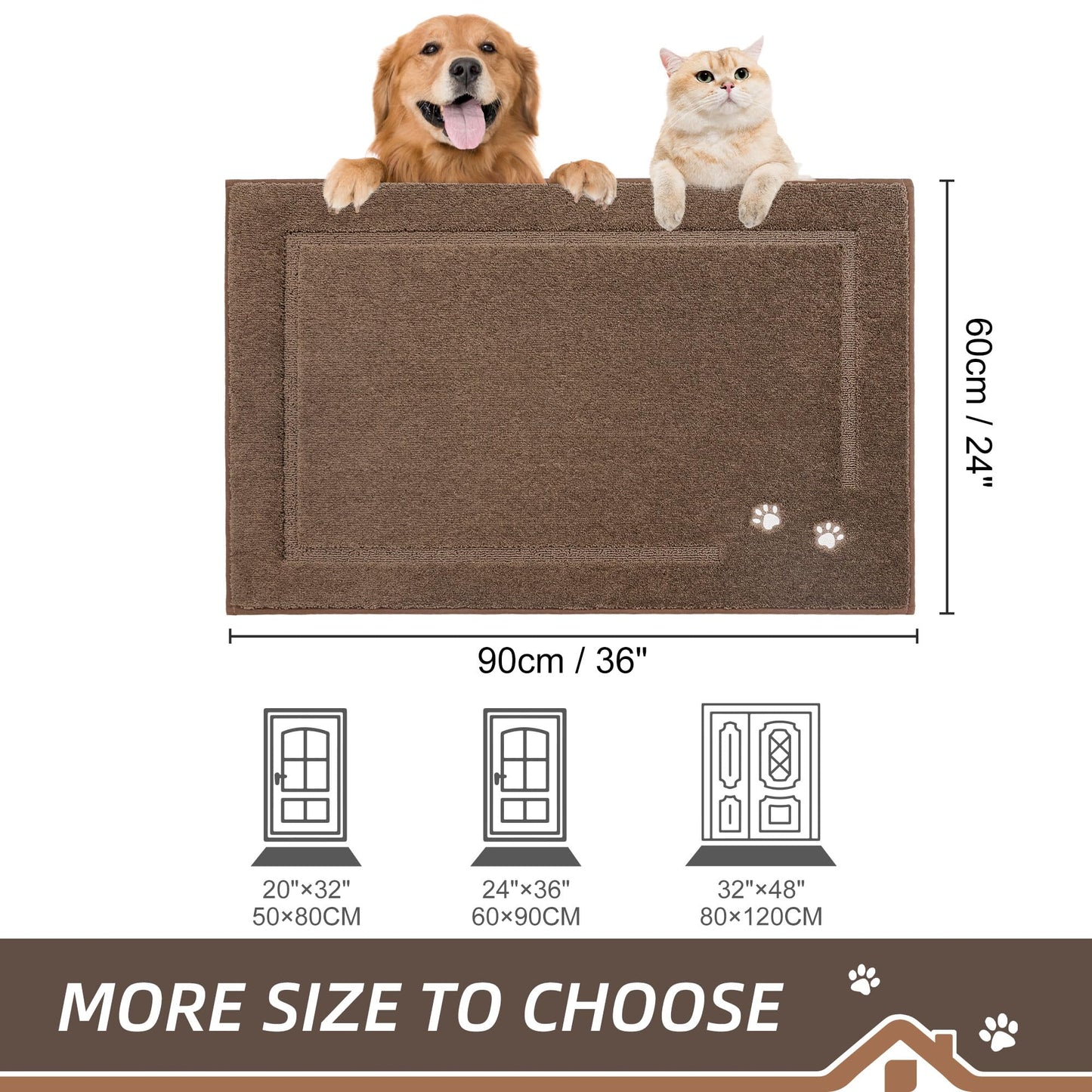 BEQHAUSE Dog Door Mat for Muddy Paws 24"x36" Dirt Trapper Absorbent Doormat Non Slip Entryway Rugs Washable Stain Resistant Welcome Floor Mat Soft Low-Profile for Front Back Door, Brown