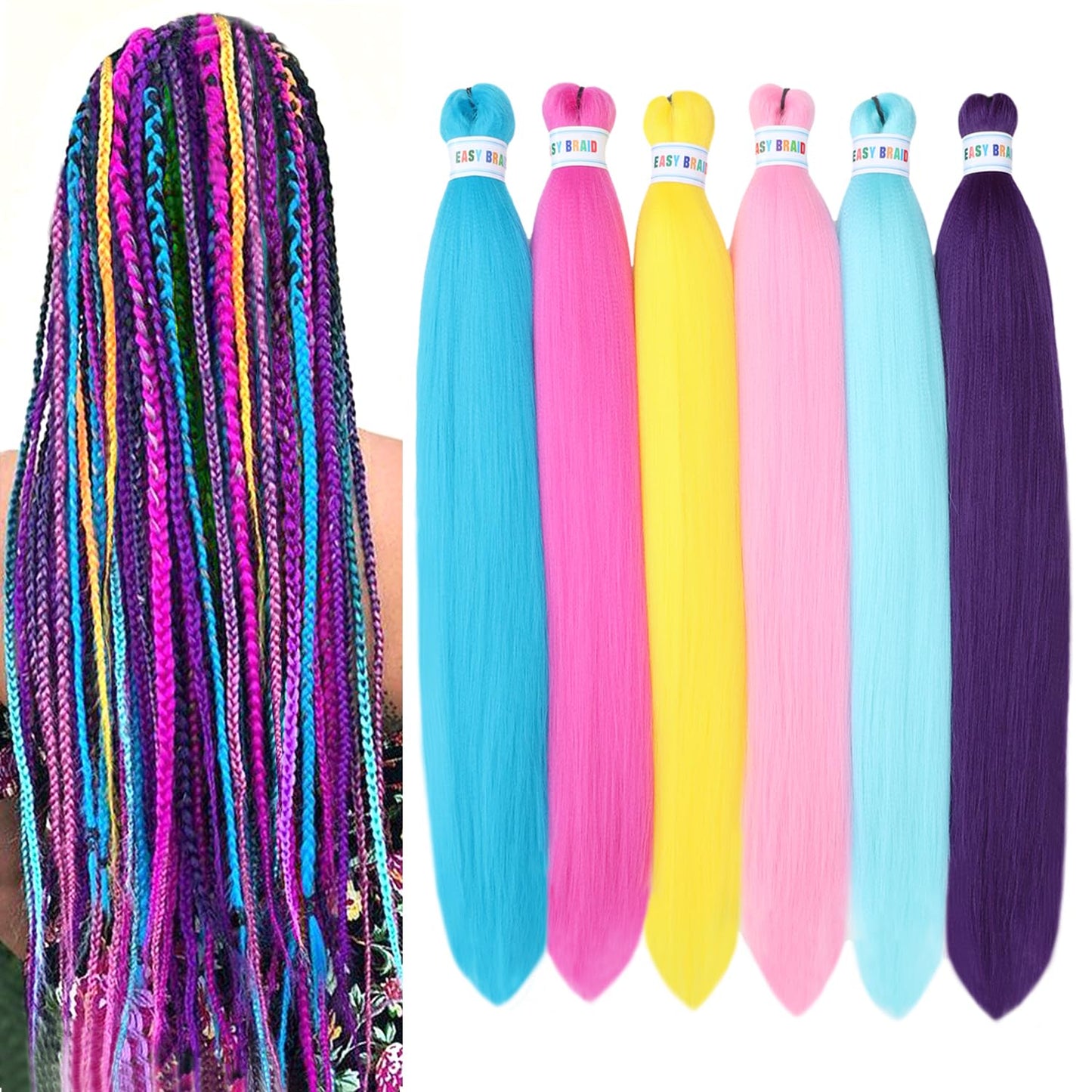 Orgwigs Rainbow Colorful Pre-Stretched 26inch Synthetic Braiding Hair Extensions for Box Braids