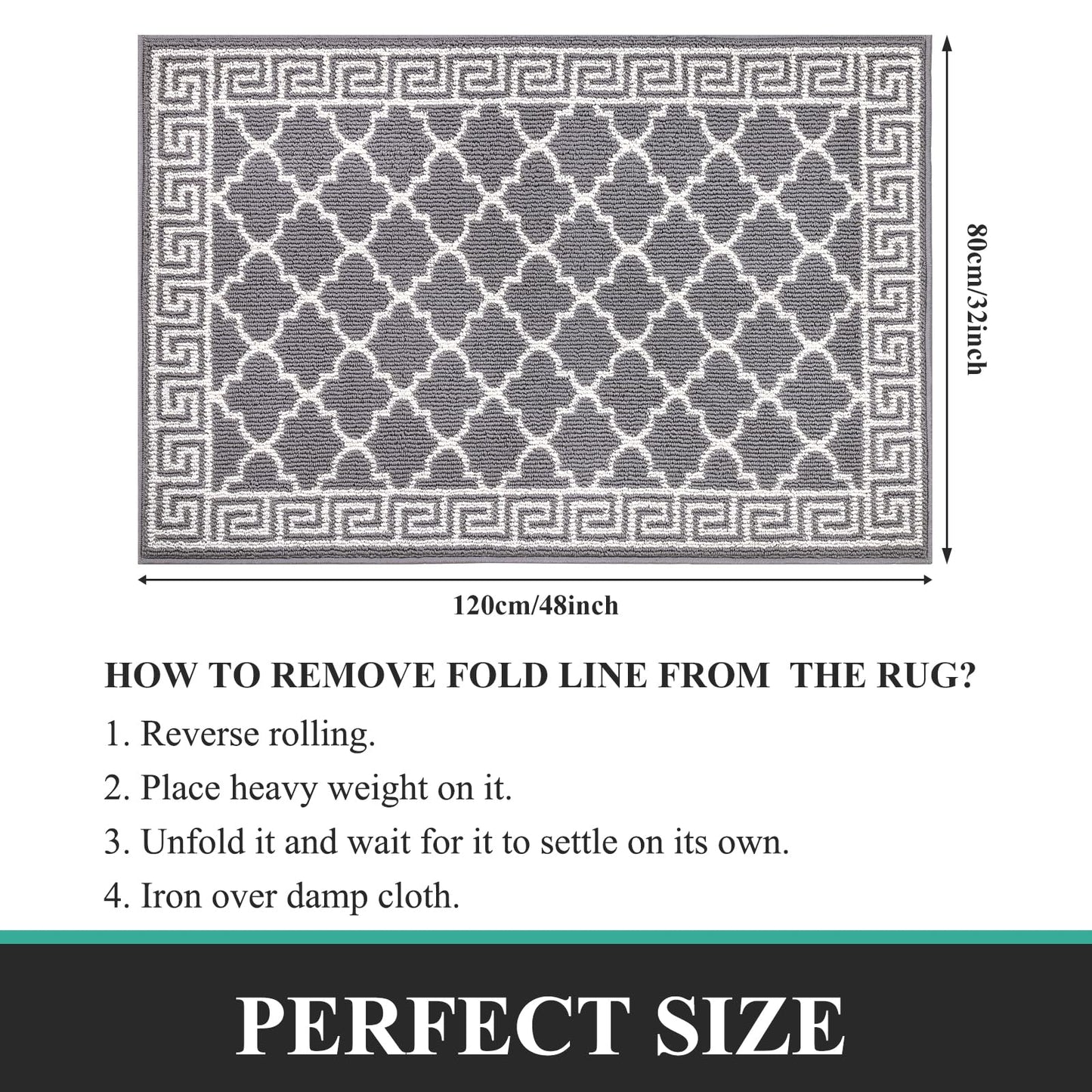 Pauwer Door Mat Indoor Entrance 32"x48" Absorbent Dirt Trapper Welcome Mats for Front Door Washable Entryway Rugs Ultra Thin Doormat Non Slip Runner Rugs for Hallway Kitchen Laundry Room, Grey