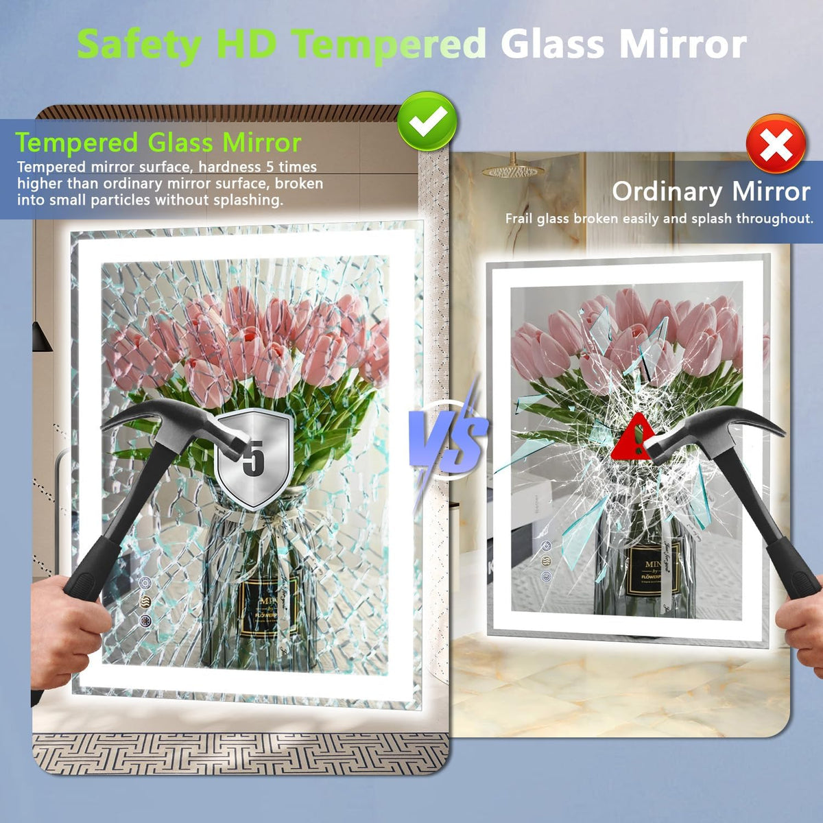 24"x 32" LED Mirror for Bathroom, Front and Backlit Controlled Separately LED Wall Vanity Mirror, LED Vanity Mirror with Lights, Stepless Dimmable, Anti Fog, Tempered Glass, Memory (UL ETL)