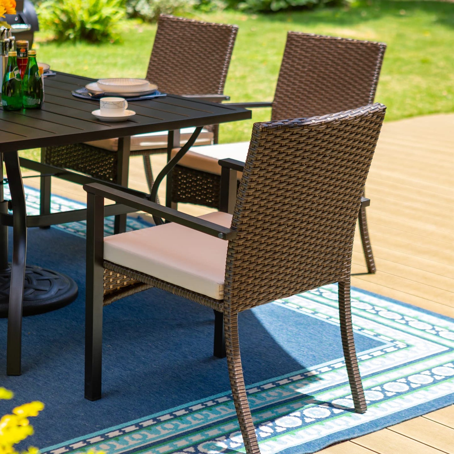 MFSTUDIO Wicker Patio Dining Chairs Set of 4, Rattan Outdoor Furniture Chairs with Cushions, Outdoor Wicker Patio Chair Set of 4 for Table, Porch, Backyard
