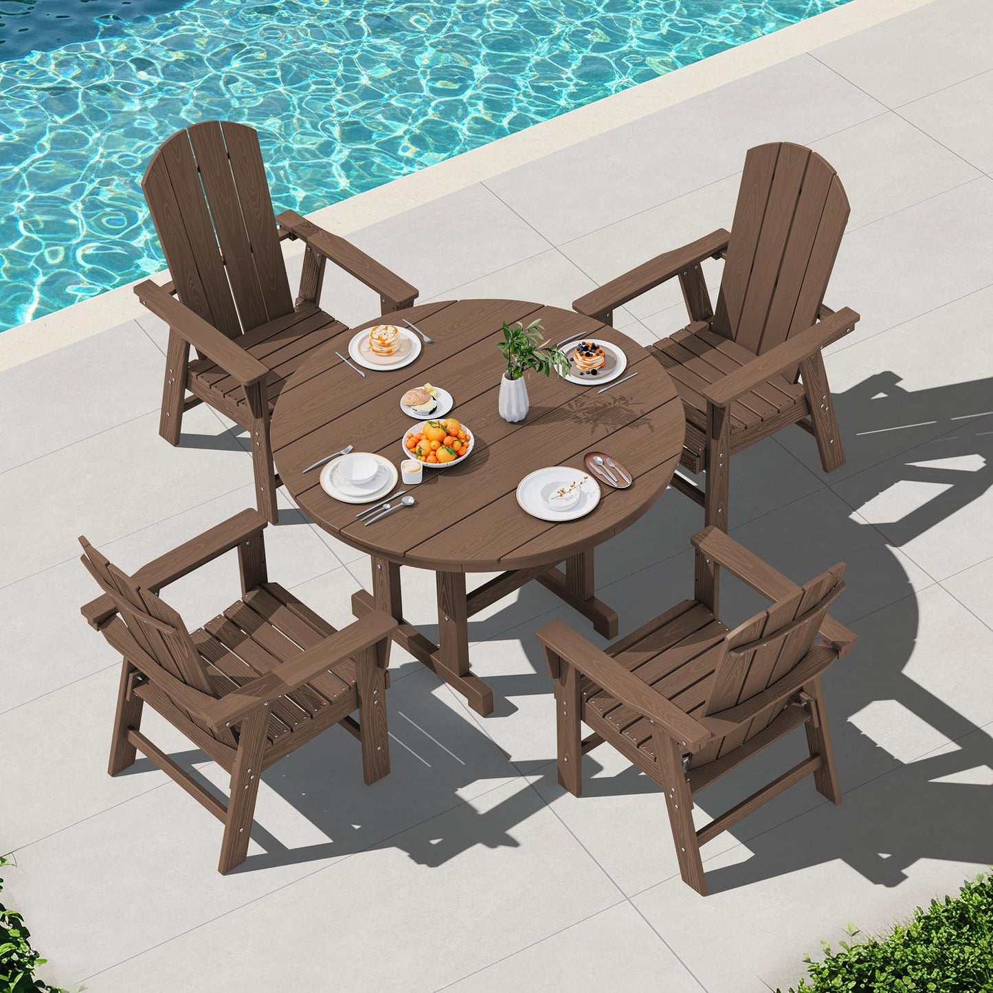 SERWALL Outdoor Adirondack Dining Chair Set of 2, All Weather HDPE Patio Chairs, Brown
