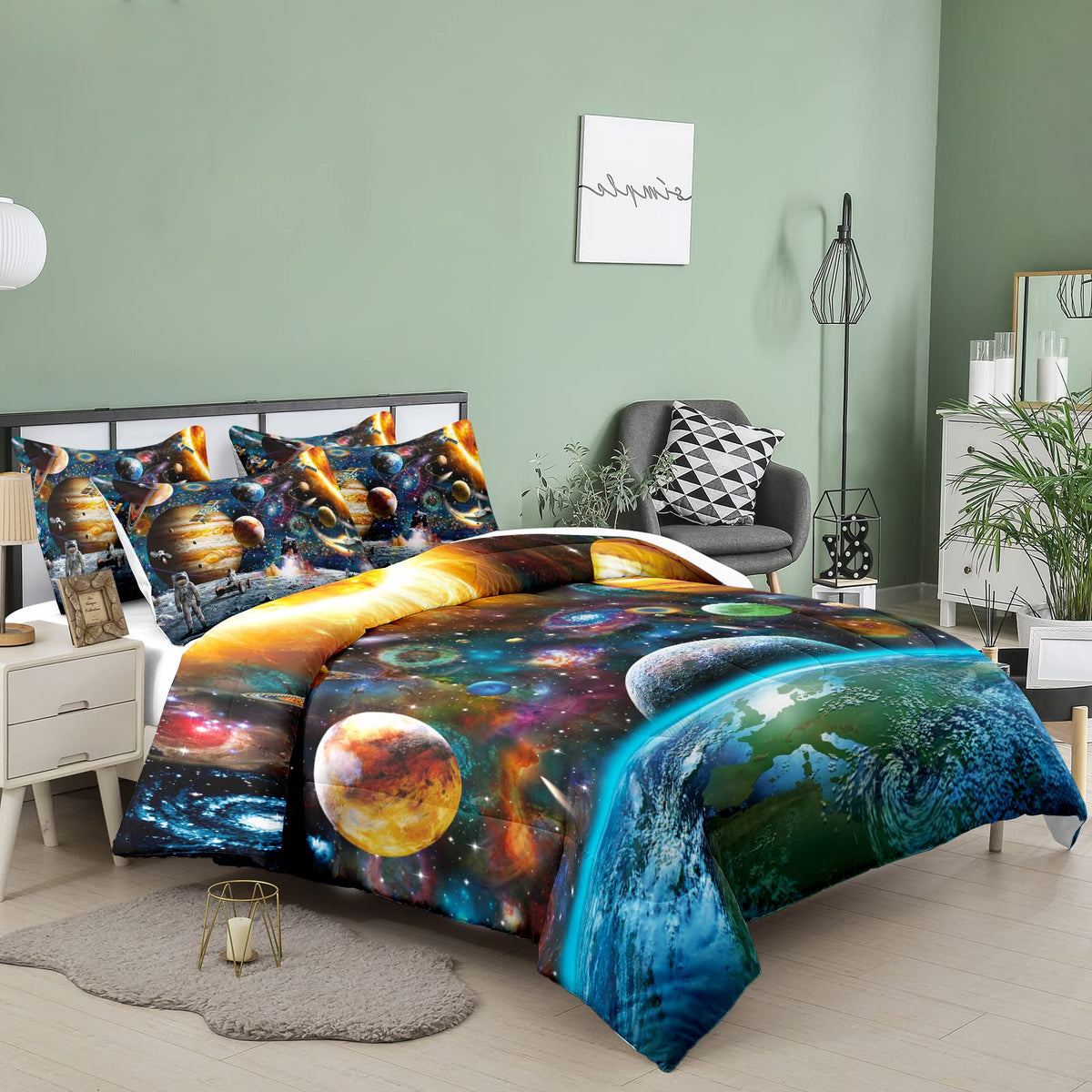 Tailor Shop Universe Galaxy Comforter Set for Girls Boys Kids Galaxy The Planet The Earth Astronaut Stars Outer Space Bedding Set Twin Size with 1 Comforter 1 Pillowcase