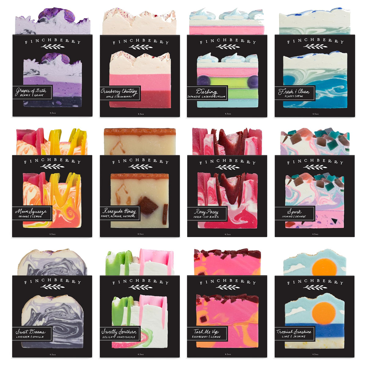 FinchBerry Year of Soap Set - Natural Shea and Coconut Oil, Rich Scents and Lush Lather, Ideal Gift Box for Everyday Comfort and Self-Care - 12 Handmade Bars, 4.5 oz Each