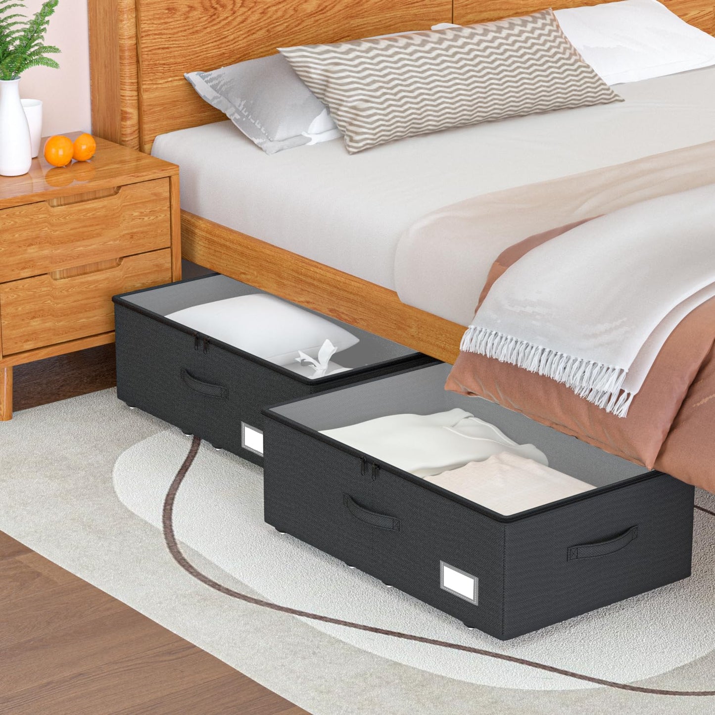 EE-RoomWorld Underbed Storage Bins With Wheels, No Assemble Required 10 inches Height Large Capacity Rolling Underbed Shoe Storage Containers,Dorm Underbed Storage Drawers