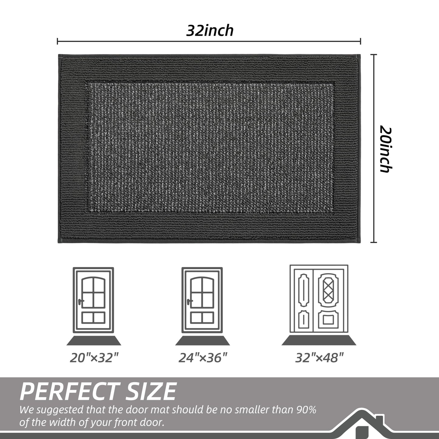 BEQHAUSE Indoor Door Mat 20" x 32", Dirt Trapper Door Mats Non-Slip Entryway Rugs Washable, Resist Dirt Absorbent Welcome Mat, Low Profile Floor Mats for Front Back Door and Entryway, Charcoal