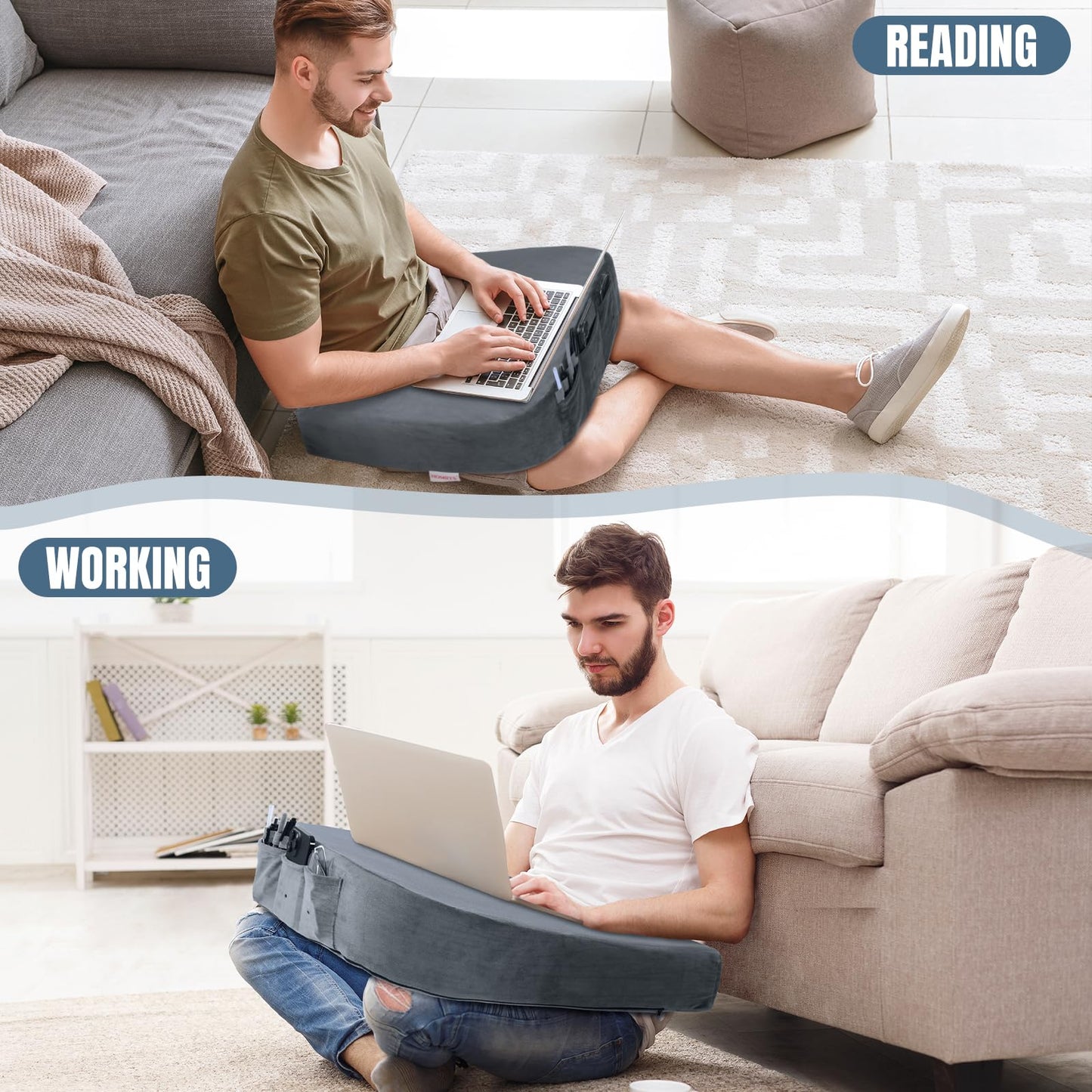 HOMBYS Extra Large Arm Rest Pillow for Adult Gaming,Lap Desk Pillow,Crochet Pillow for Lap Support,Foam Bed Rest Pillow for Reading (Dark Grey)