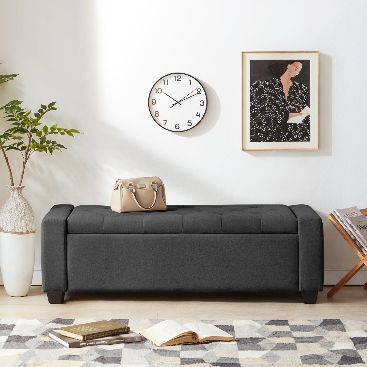 Mangodan 48" Ottoman with Storage, Soft Storage Ottoman Bench for Bedroom, Tufted Upholstered Window Benches, End of Bed Bench for Living Room, Entryway Bench with Seating, Foot Rest, Darkgrey