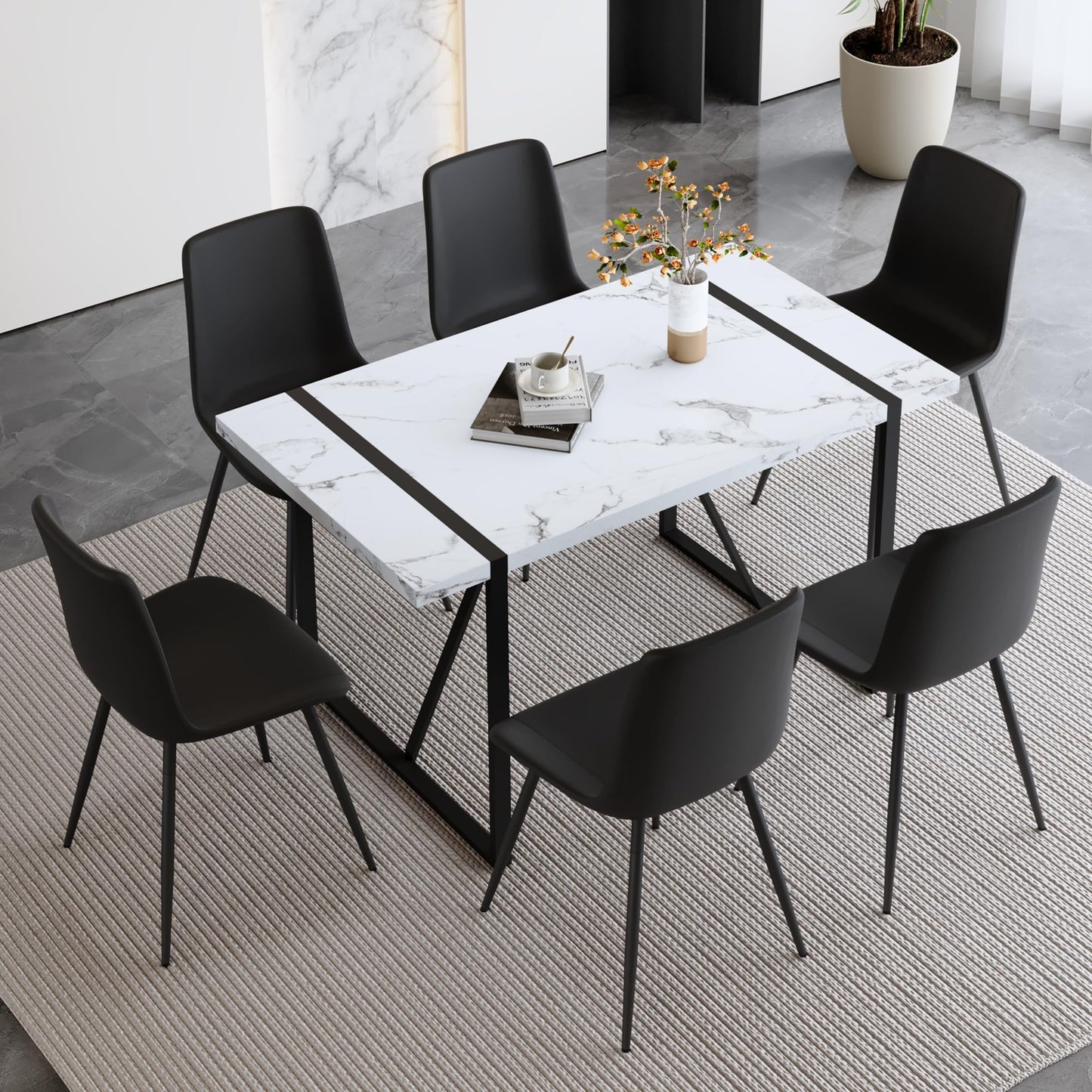 MUUOKY Dining Room Table Set for 6, Dining Table Set for 6, Dining Table for 6 with Chairs - Easy Assembly