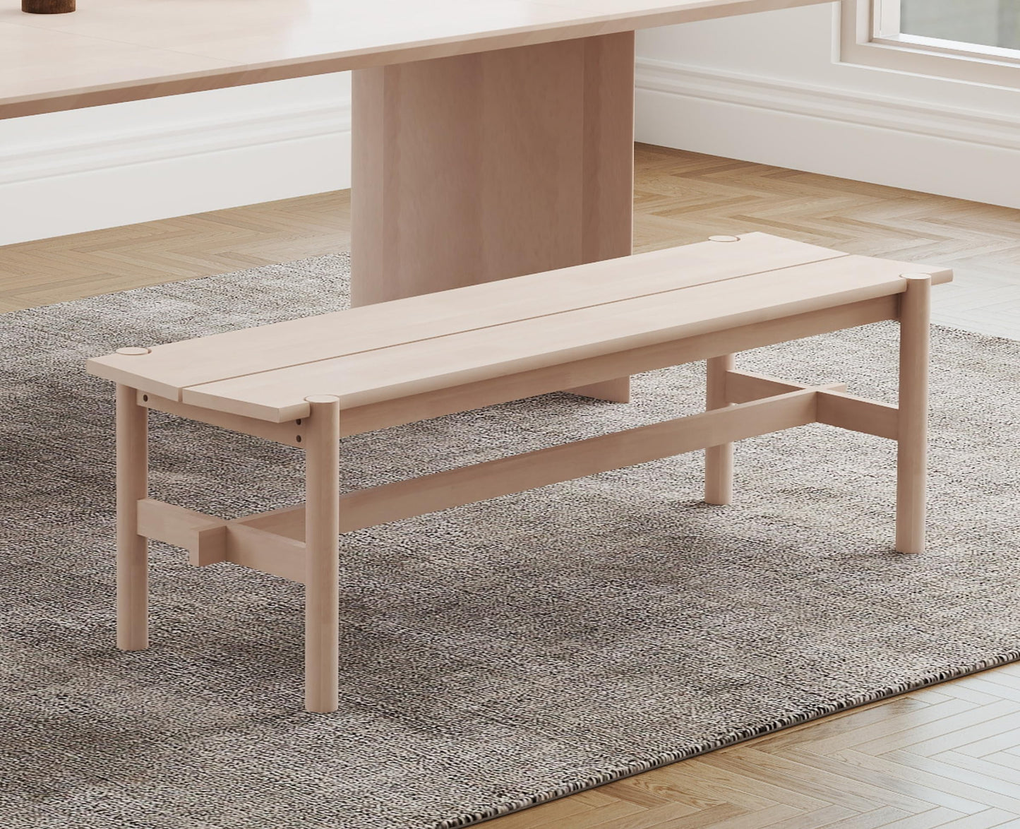 EALSON Solid Wood Bench Modern Farmhouse Entryway Bench 55” Long Dining Benches Seat End of Bed Benches for Bedroom, Kitchen, Hallway, Living Room, White Wash