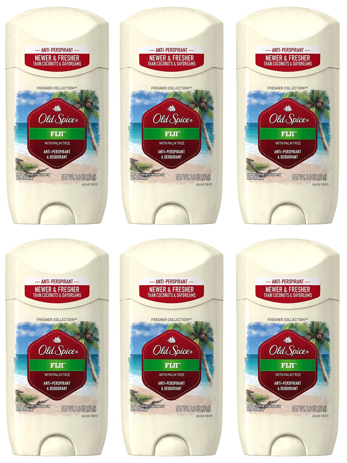Old Spice Antiperspirant and Deodorant for Men Fiji with Palm Tree Scent 2.6 Oz (Pack of 6)